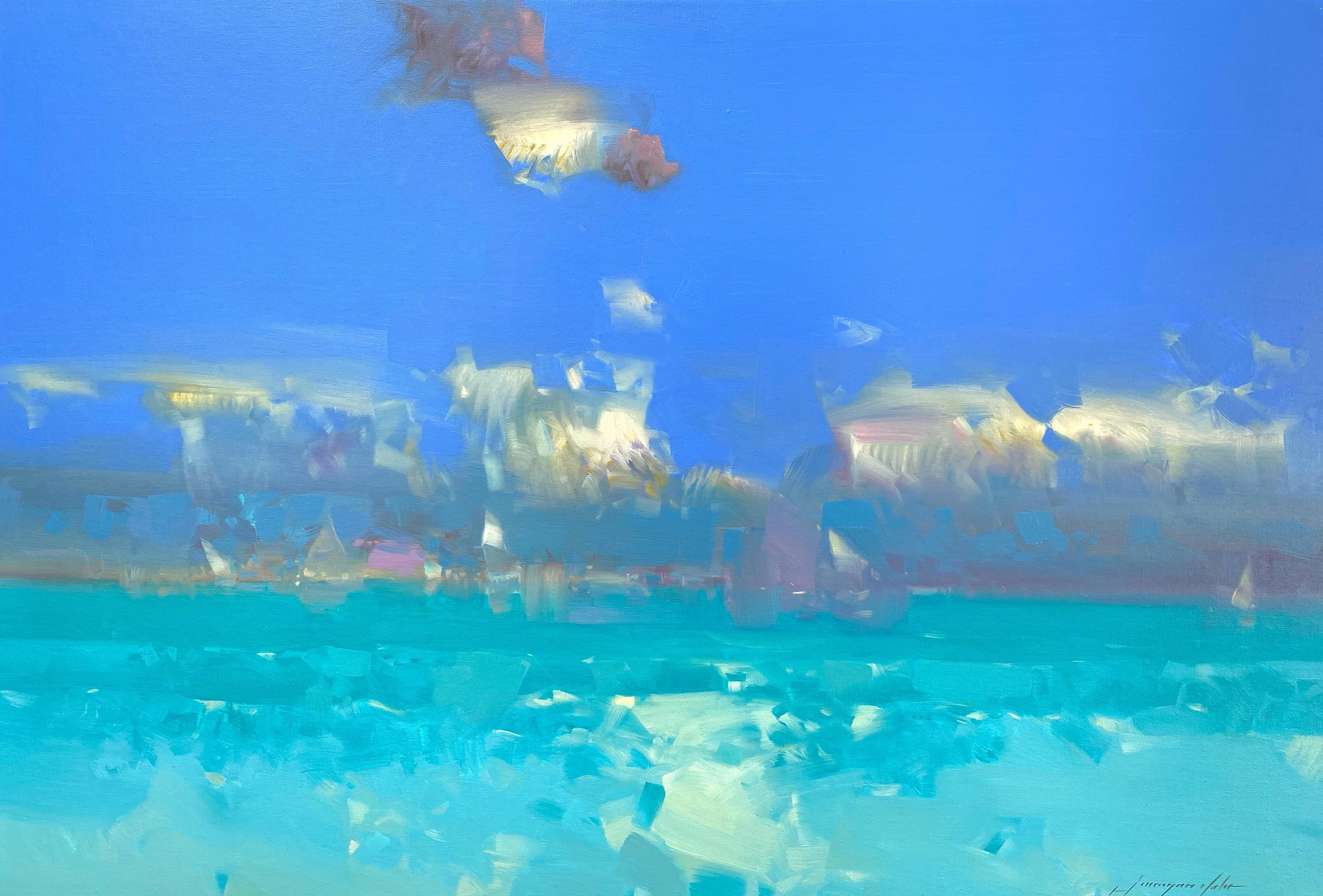 Landscape Painting Vahe Yeremyan - Peinture à l'huile originale de la côte des Caraïbes, prête à accrocher