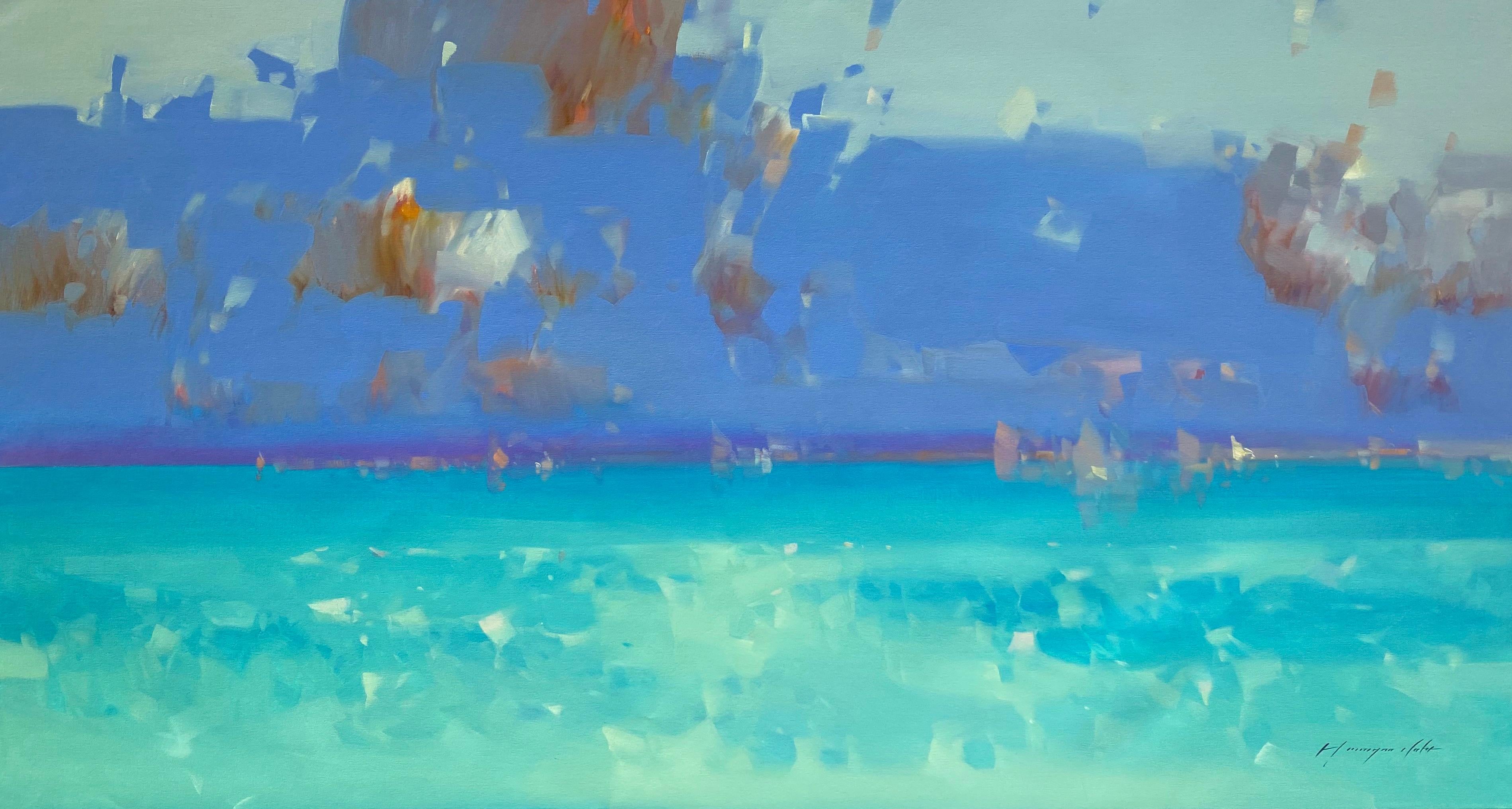 Landscape Painting Vahe Yeremyan - Coastal Caraïbes, peinture à l'huile originale, prête à être accrochée