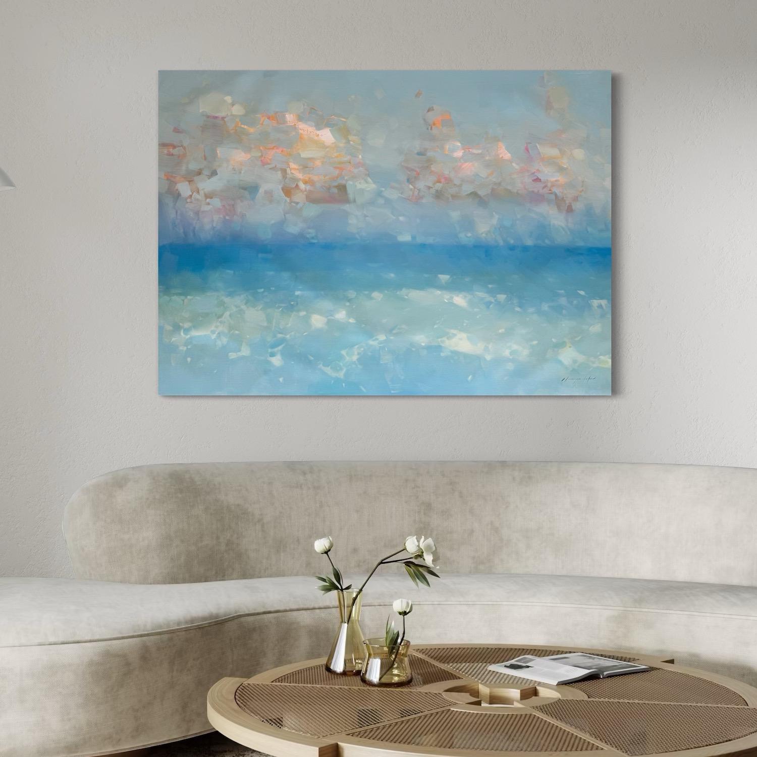 Marea celeste Paisaje marino Impresionismo Pintura al óleo original Lista para colgar - Landscape Painting Azul de Vahe Yeremyan