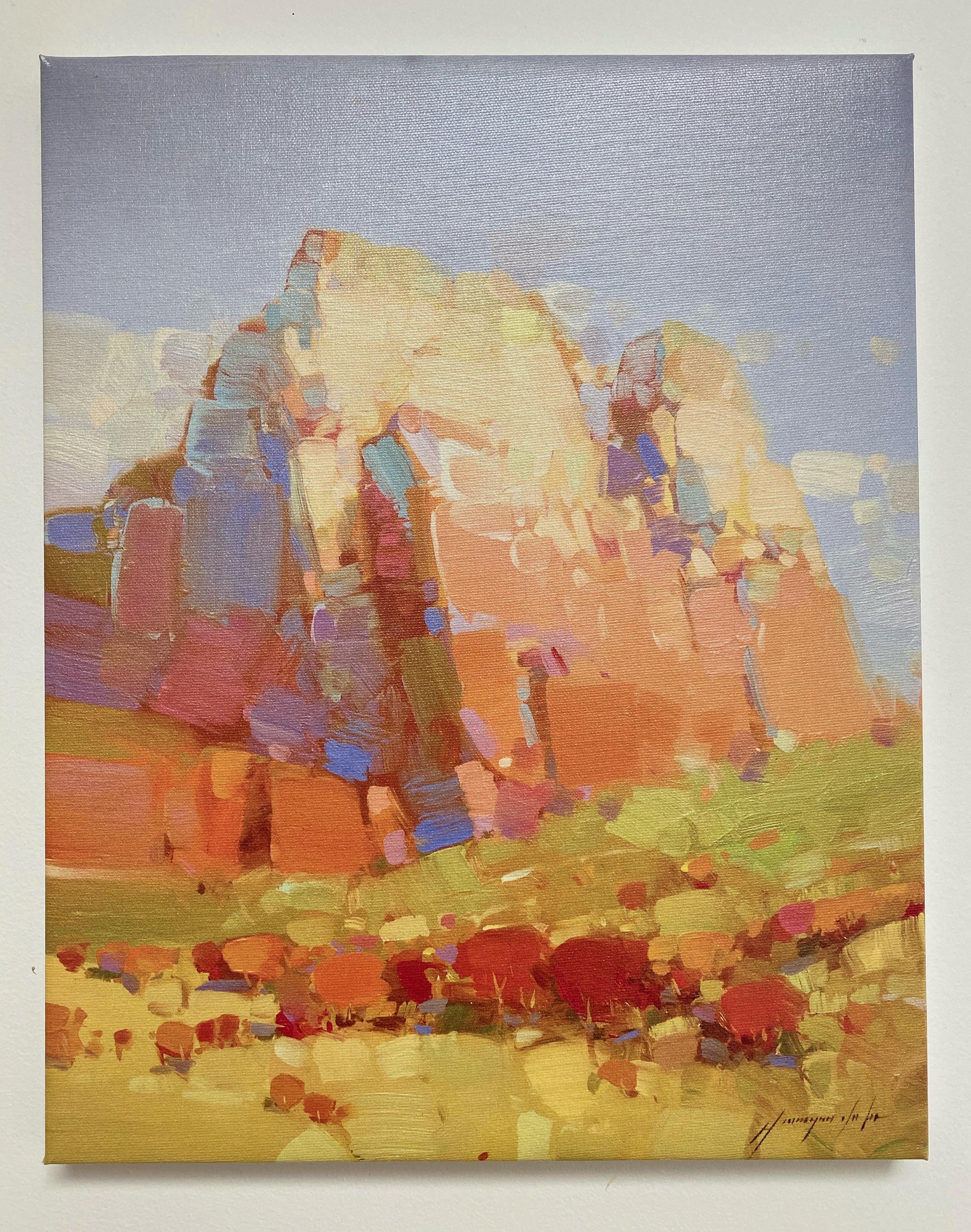 Cliff Mountain, Print on Canvas - Painting by Vahe Yeremyan