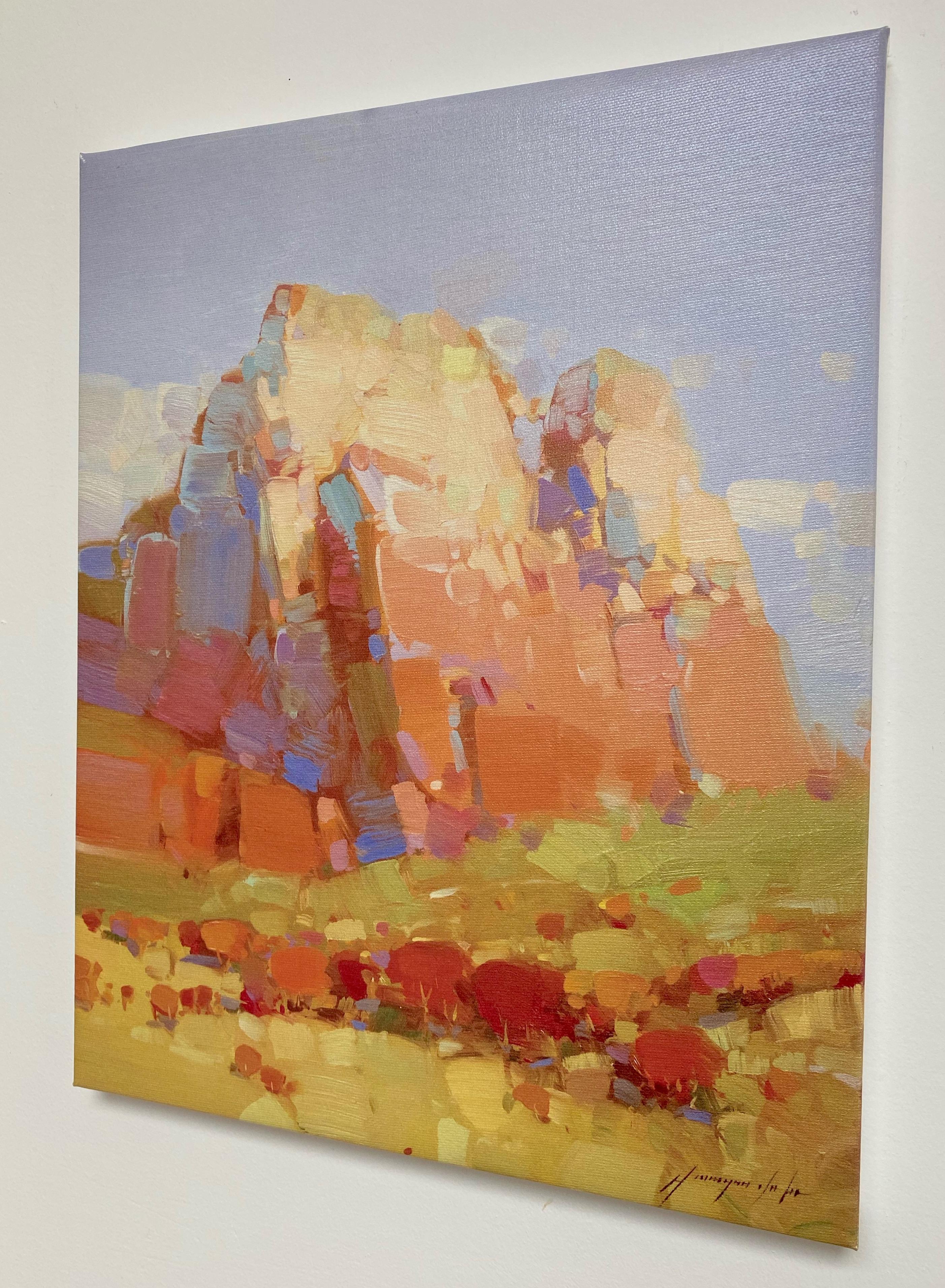 Cliff Mountain, Print on Canvas - Impressionist Painting by Vahe Yeremyan
