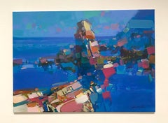 Cliffs in Cobalt, Abstract Seascape Original oil Painting, One of a Kind