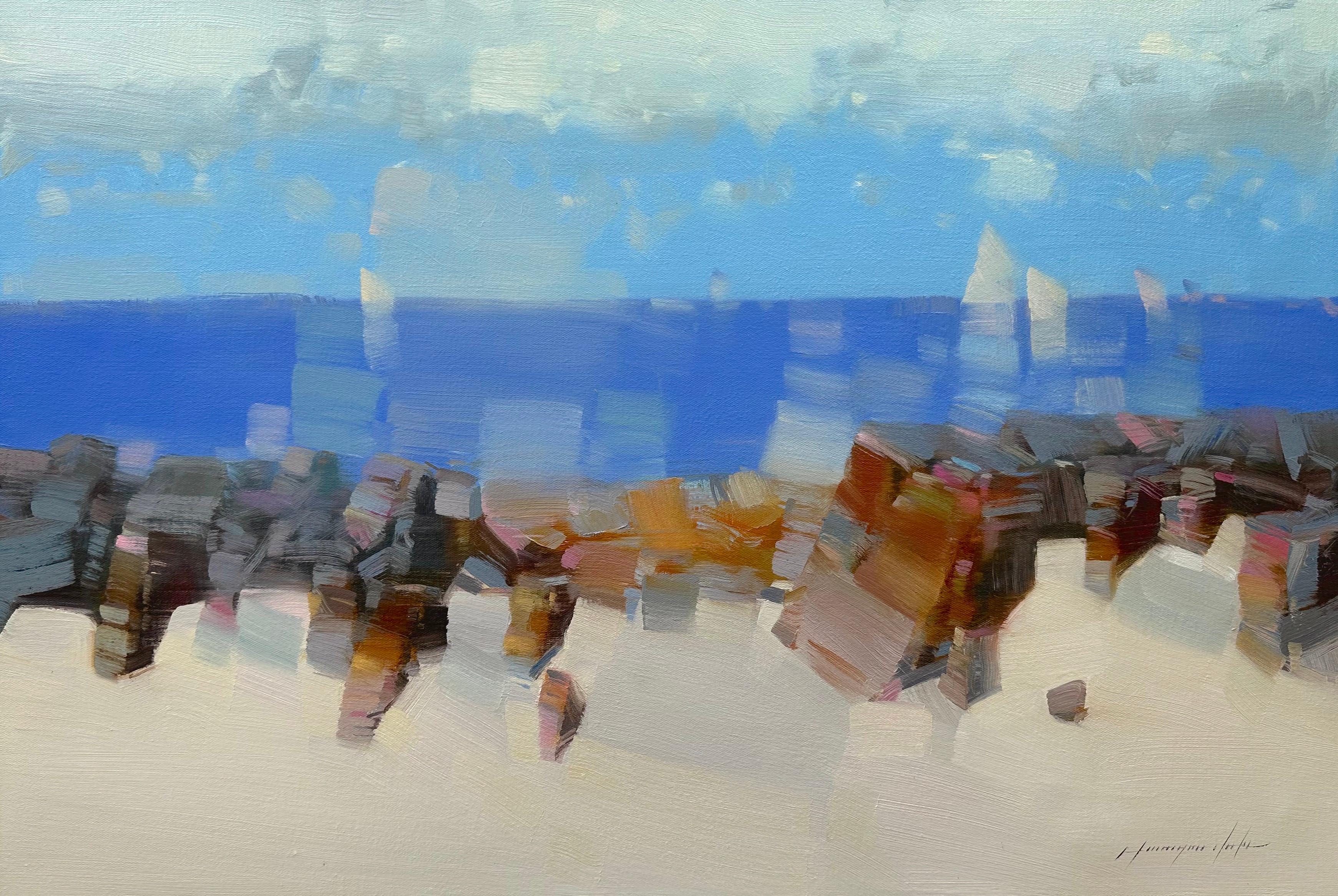 Landscape Painting de Vahe Yeremyan - Acantilados, Paisaje marino, Impresionismo, Pintura al óleo original, Lista para colgar