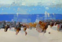 Cliffs, Meereslandschaft, Impressionismus, Original-Ölgemälde, hängefertig