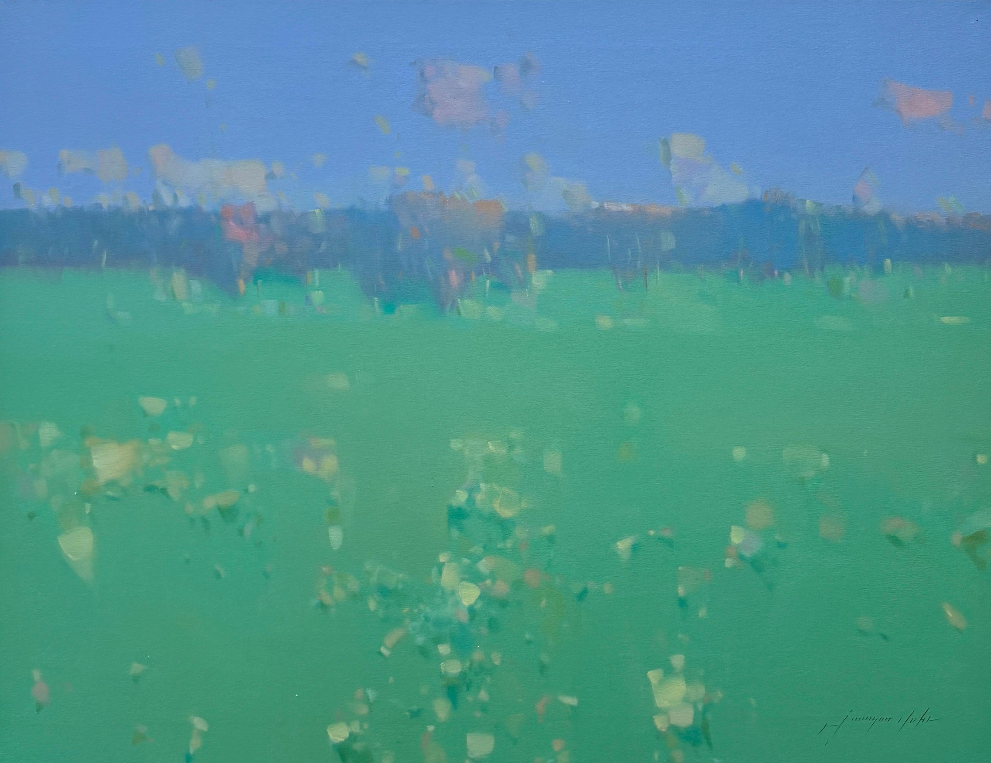 Campo de cobalto, Paisaje Impresionismo Pintura al óleo original, Lista para colgar
