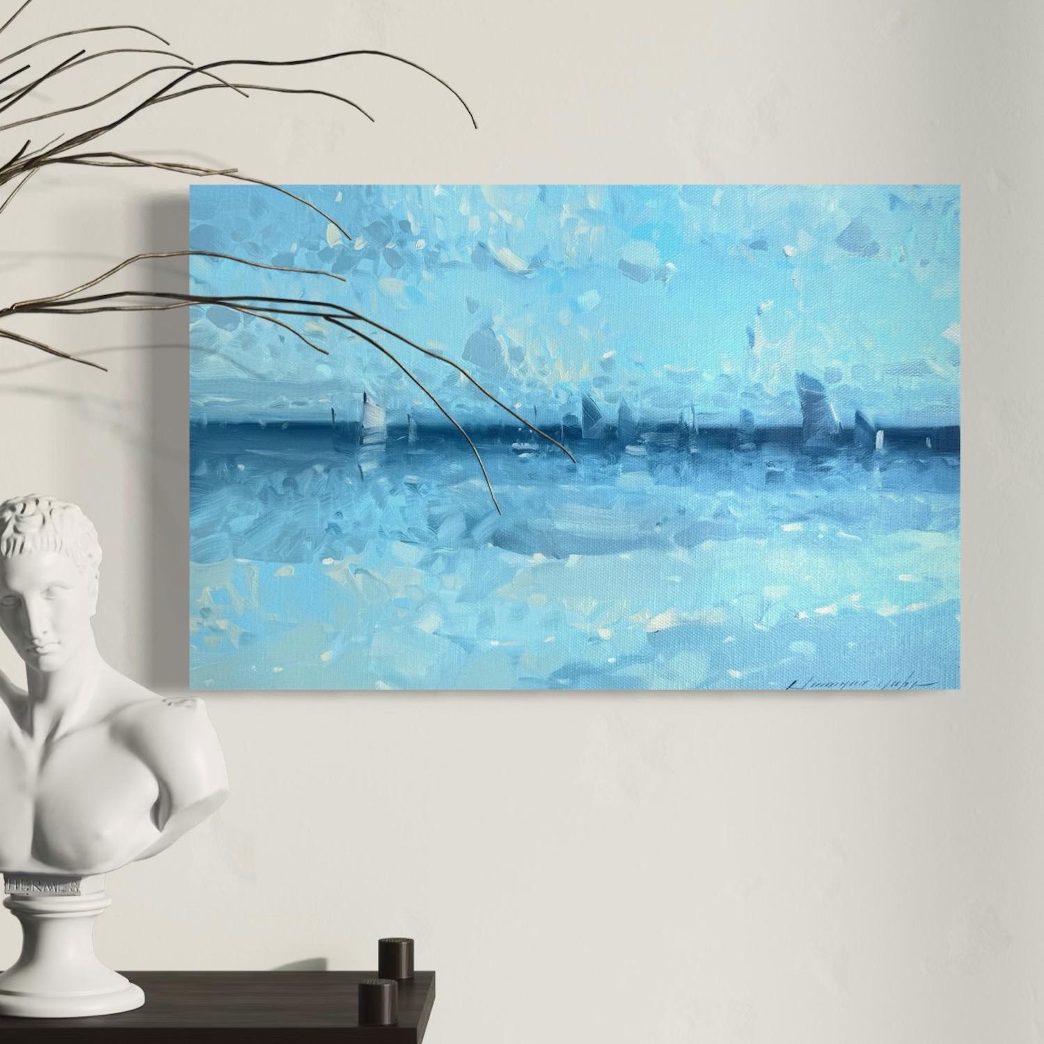 Kobalt Ozean Impressionismus Original Ölgemälde, hängefertig – Painting von Vahe Yeremyan