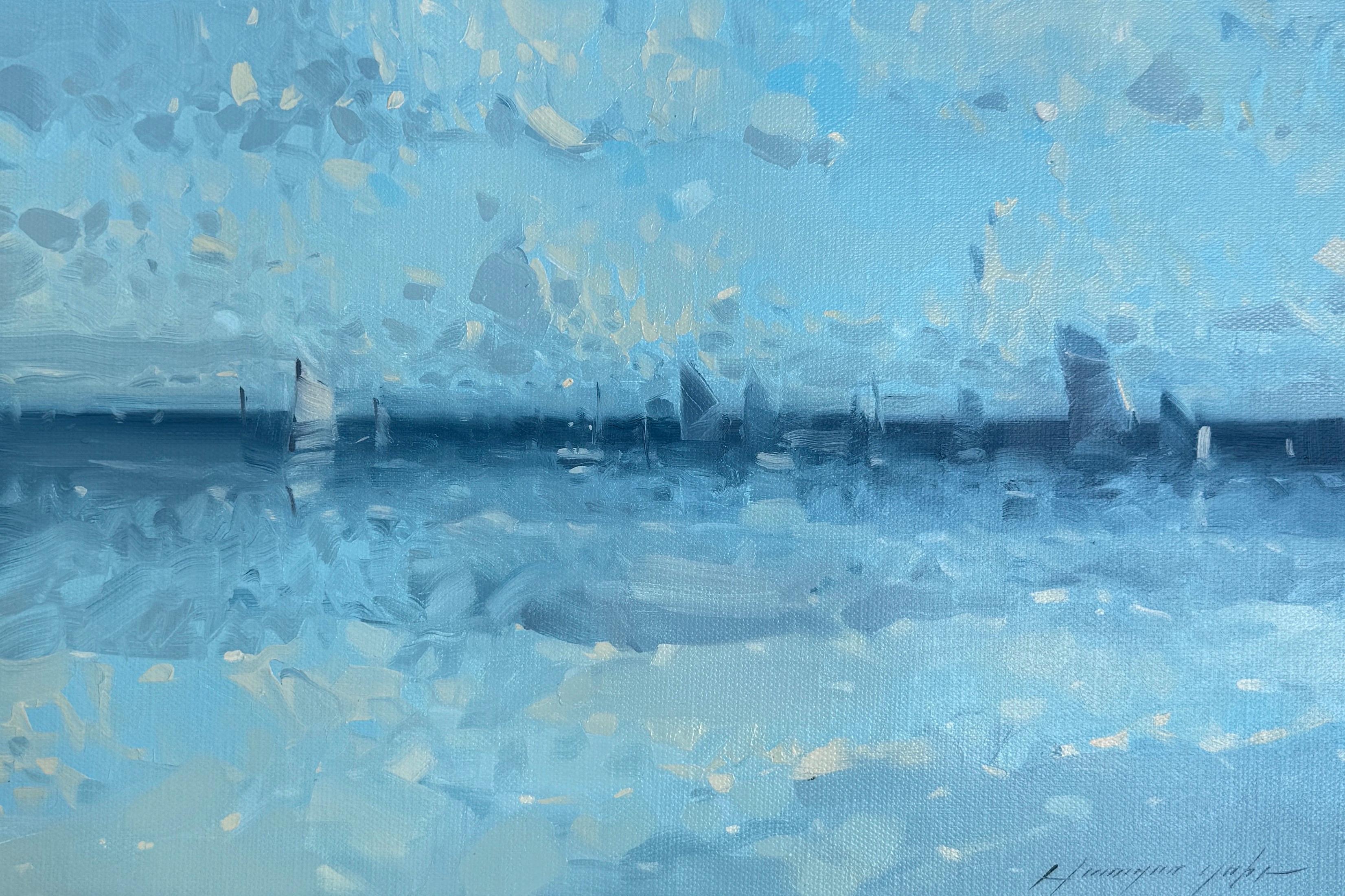 Cobalt Ocean Impressionism Original oil Painting, Ready to Hang