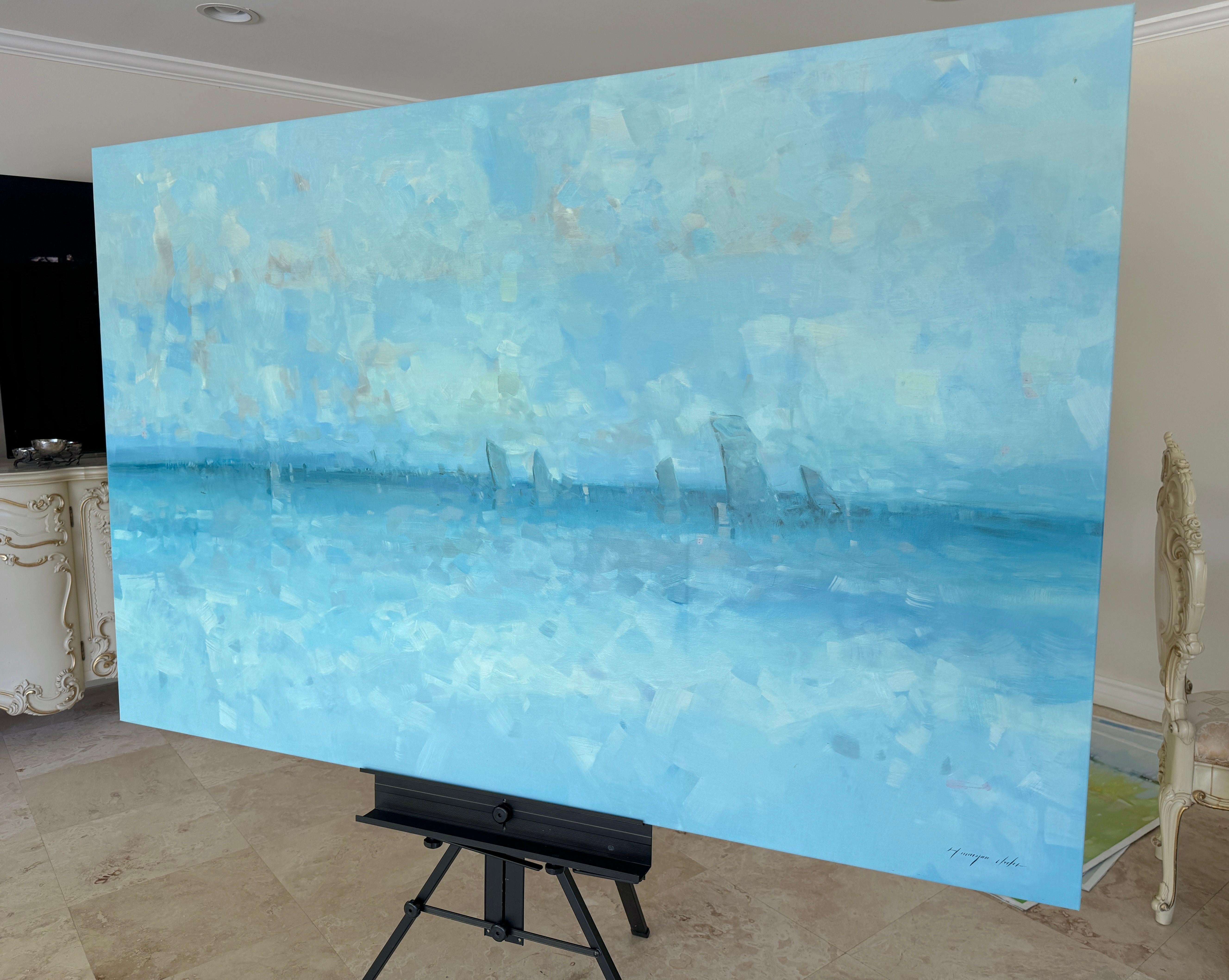 Oceano cobalto, paesaggio marino impressionismo Pittura ad olio originale, pronta da appendere - Painting Impressionismo di Vahe Yeremyan