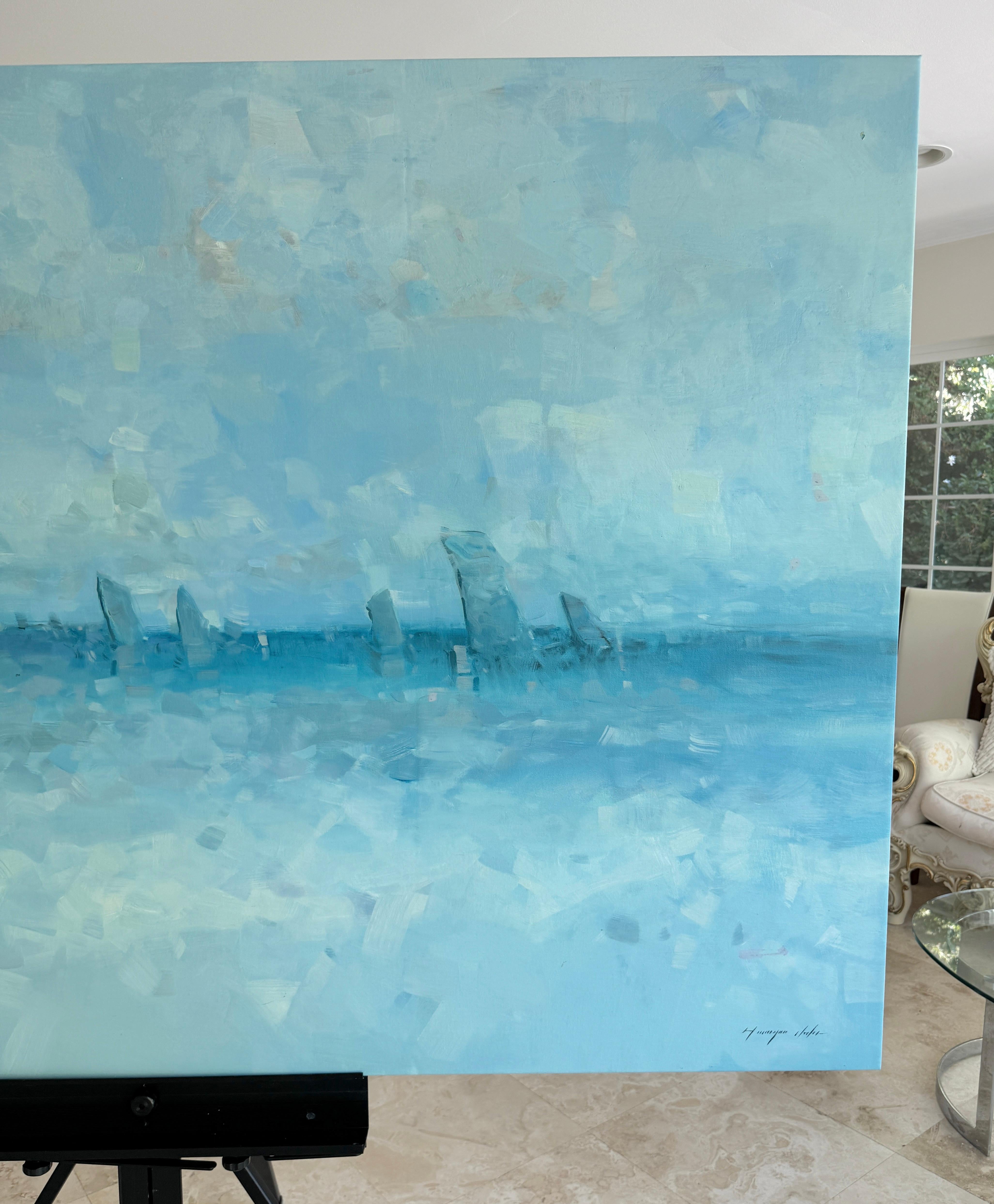 Oceano cobalto, paesaggio marino impressionismo Pittura ad olio originale, pronta da appendere in vendita 3