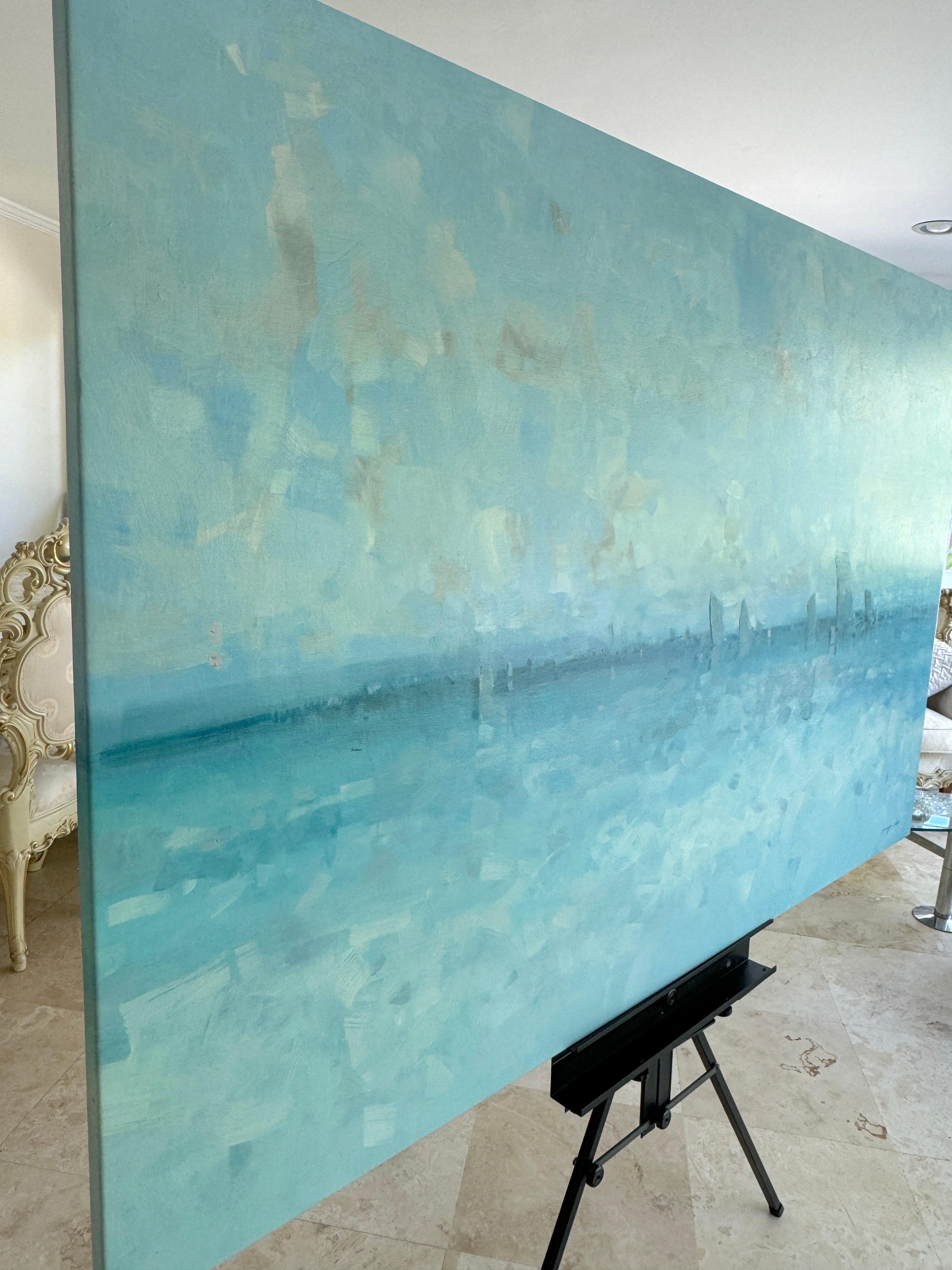 Oceano cobalto, paesaggio marino impressionismo Pittura ad olio originale, pronta da appendere in vendita 4