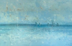 Kobaltfarbener Ozean, Meereslandschaft Impressionismus Original Ölgemälde, hängefertig