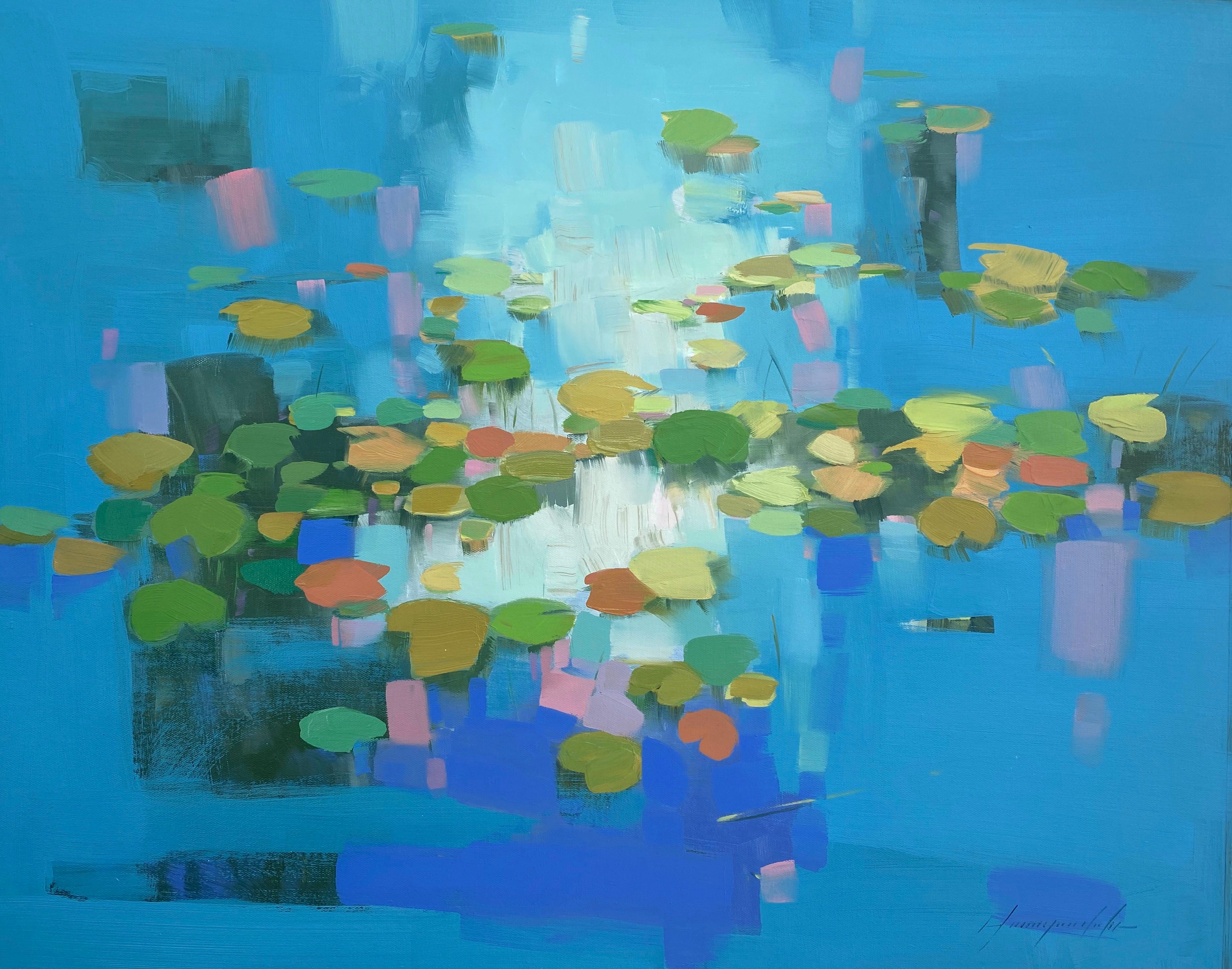 Vahe Yeremyan Landscape Painting – Cobalt Pond, Original Ölgemälde, hängefertig