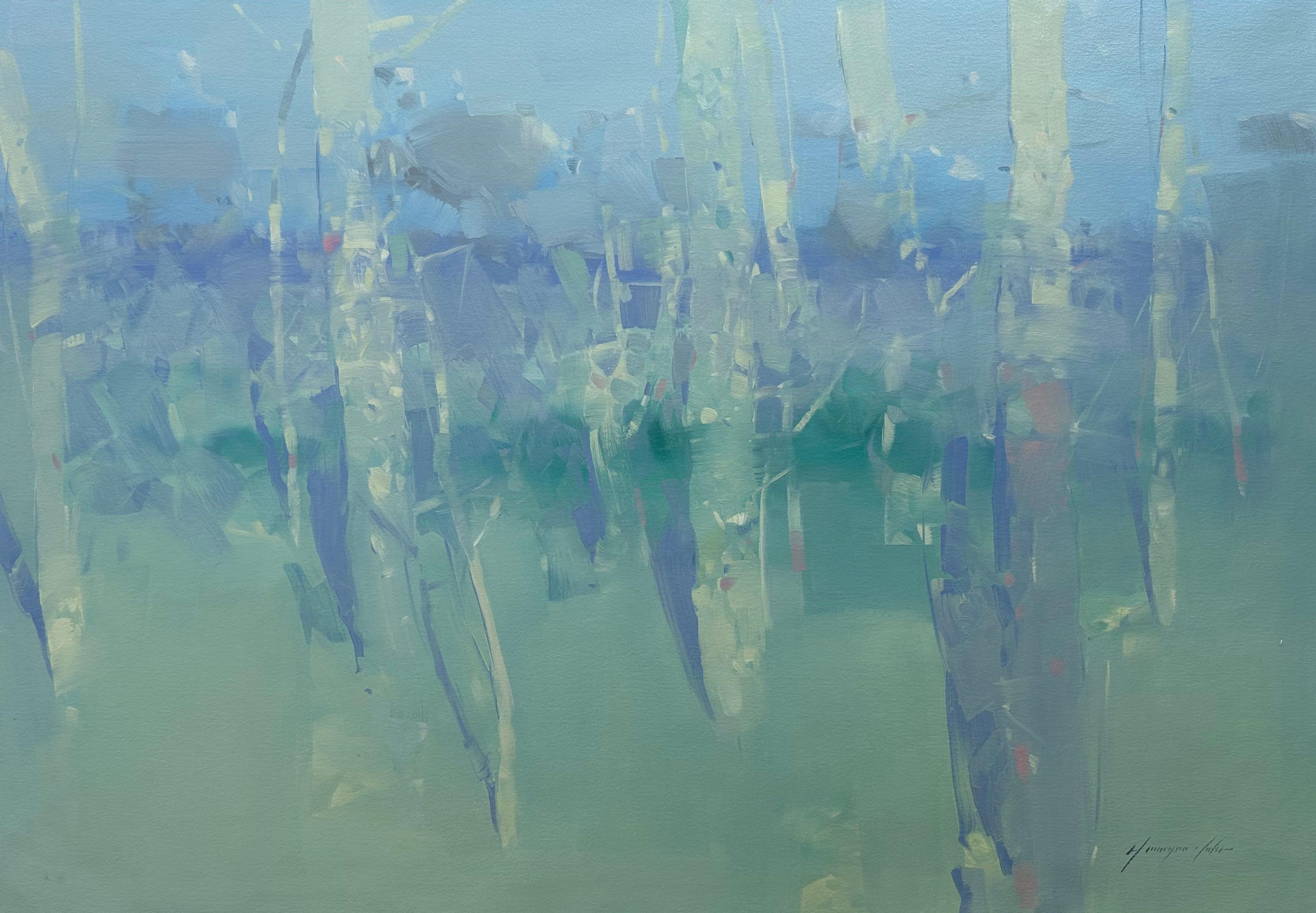Landscape Painting di Vahe Yeremyan - Primavera cobalto, Paesaggio Impressionismo Pittura ad olio originale, pronta da appendere