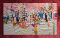 Cotton Candy Forest, Abstract Original oil Painting, Ready to Hang