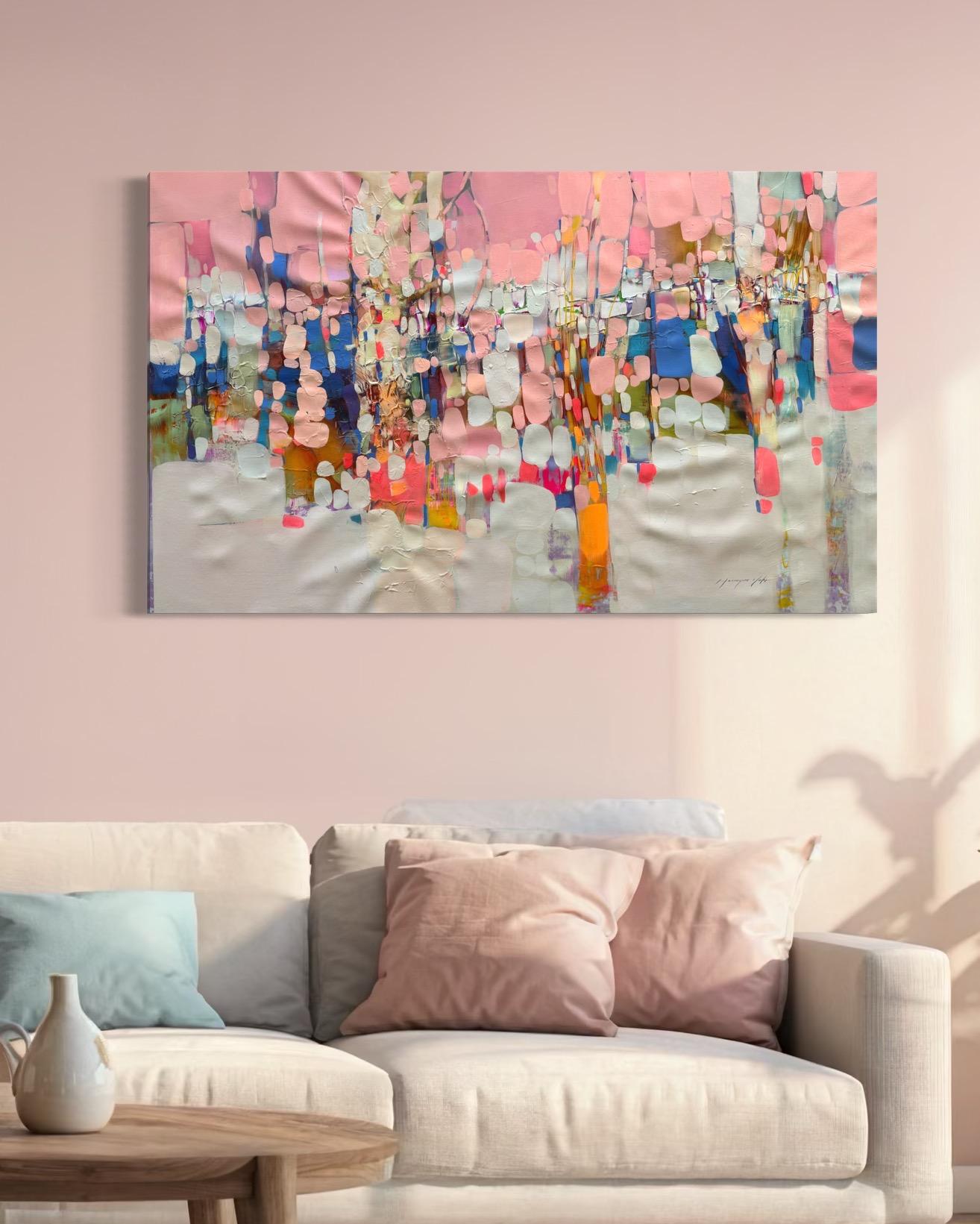 Candy Forest aus Baumwolle, Abstraktes Original-Ölgemälde, hängefertig im Angebot 1