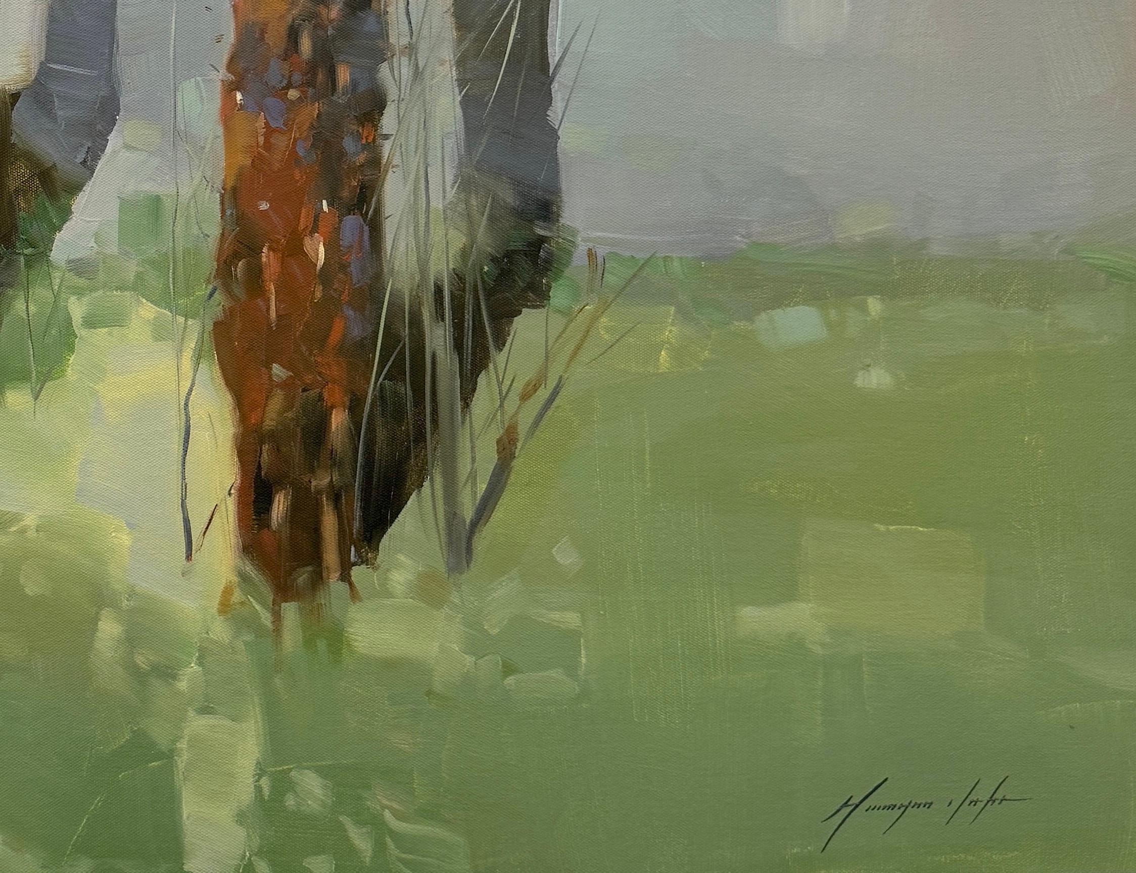 Pareja, Impresionismo Pintura al óleo original, Lista para colgar - Landscape Painting Gris de Vahe Yeremyan