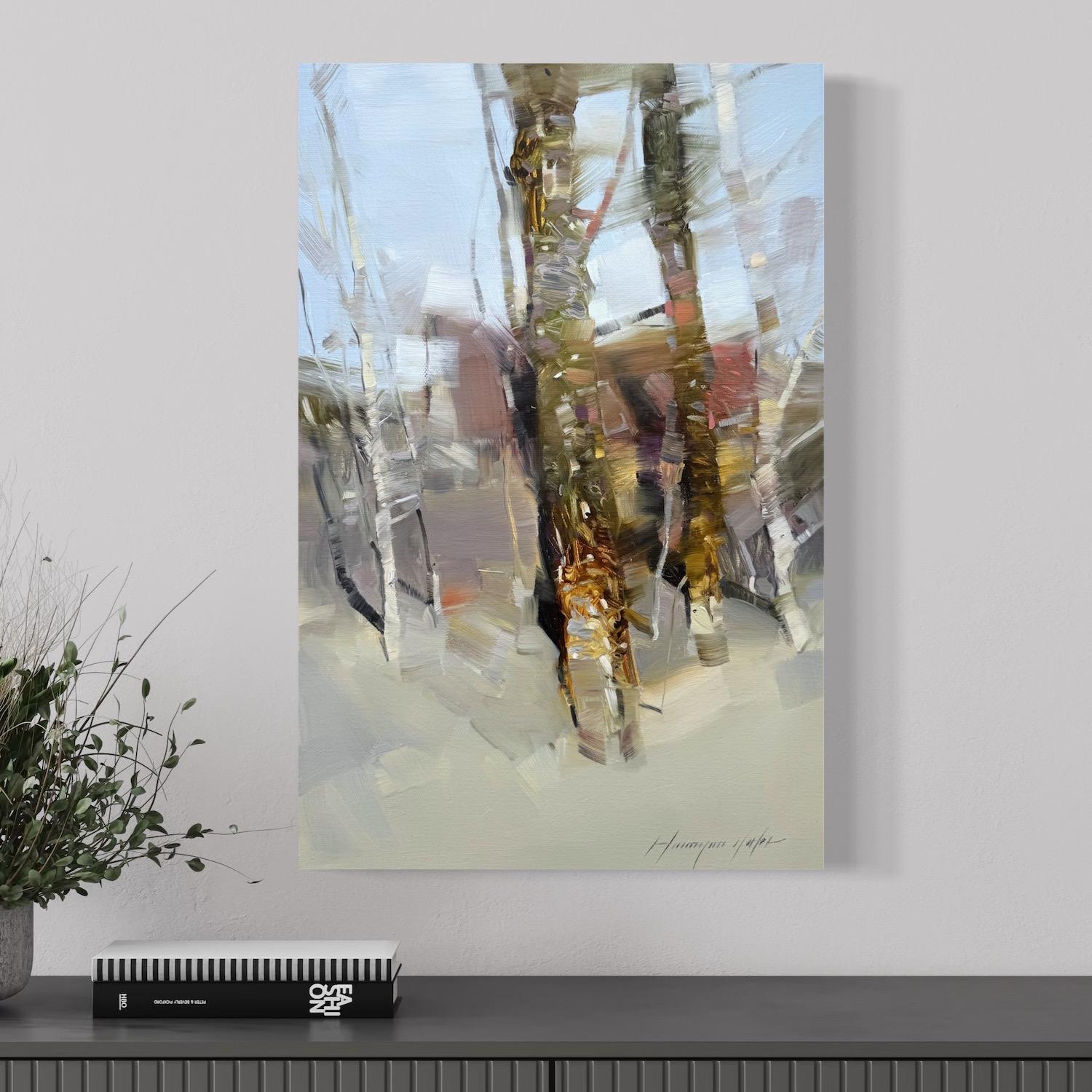 Paar Landschaftslandschaft, Impressionismus, Original-Ölgemälde in Öl, hängefertig (Braun), Landscape Painting, von Vahe Yeremyan