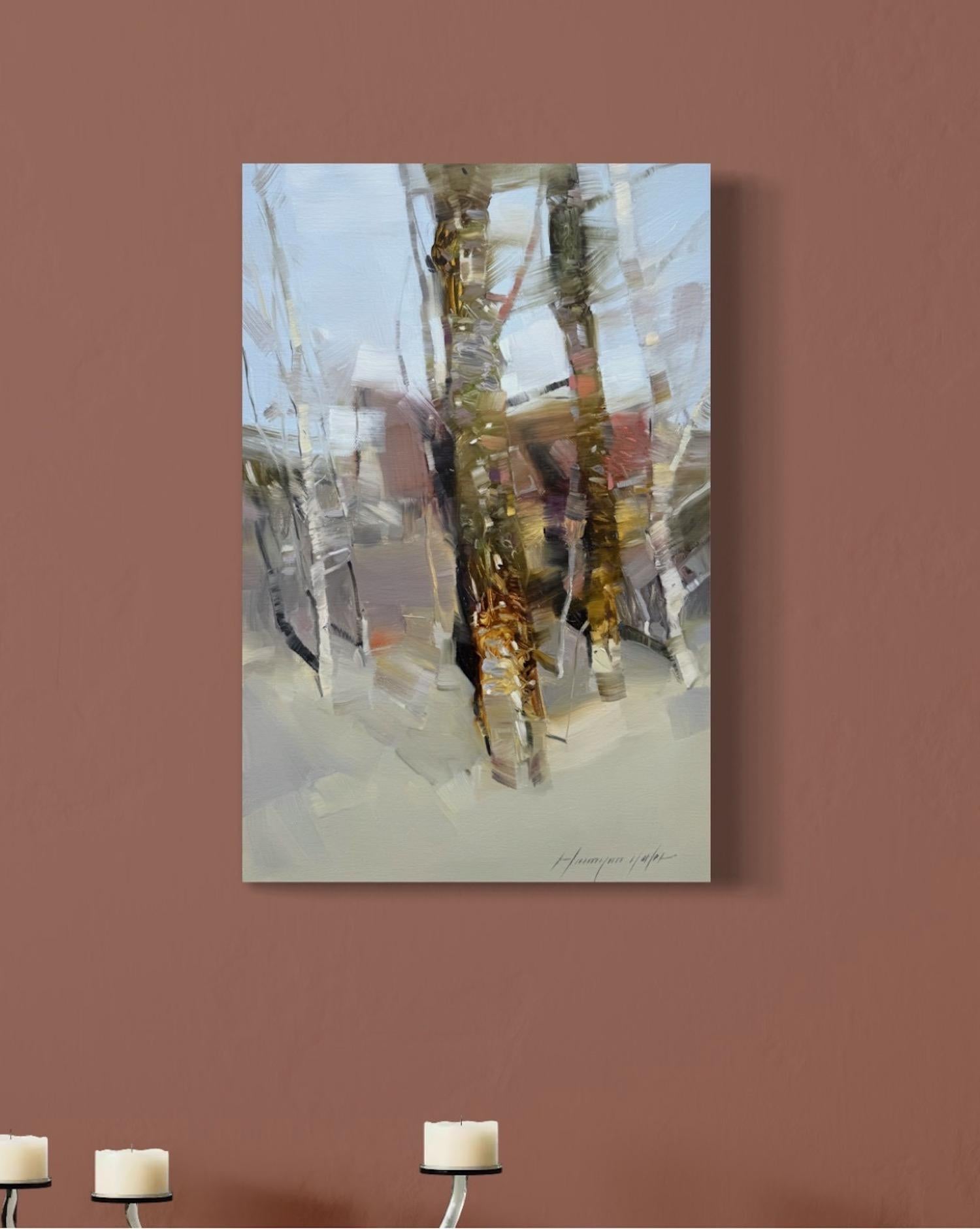 Paar Landschaftslandschaft, Impressionismus, Original-Ölgemälde in Öl, hängefertig im Angebot 2