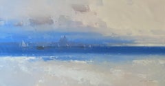 Brisa de crema, Costera, Pintura al óleo original, Lista para colgar