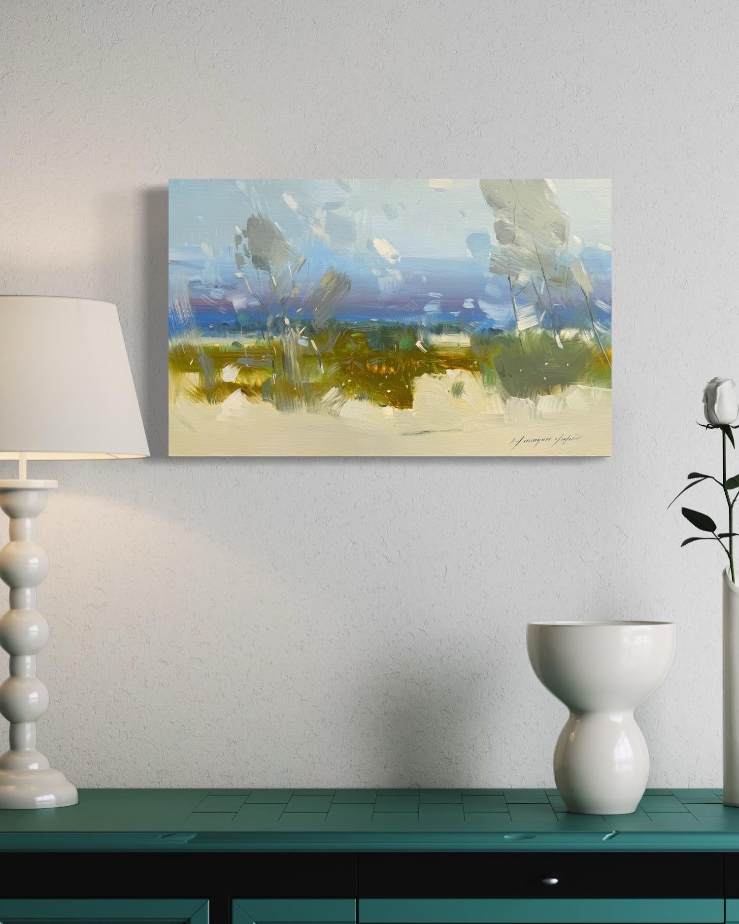 Echoes of Rain Landscape Impressionisme Peinture à l'huile originale, prête à accrocher - Impressionnisme Painting par Vahe Yeremyan