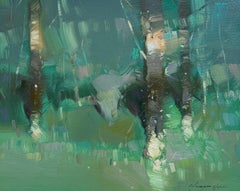„Emerald Forest Landscape“ – Original-Ölgemälde, fertig zum Aufhängen
