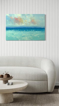 Evening Bay Coastal Original oil Painting, Ready to Hang