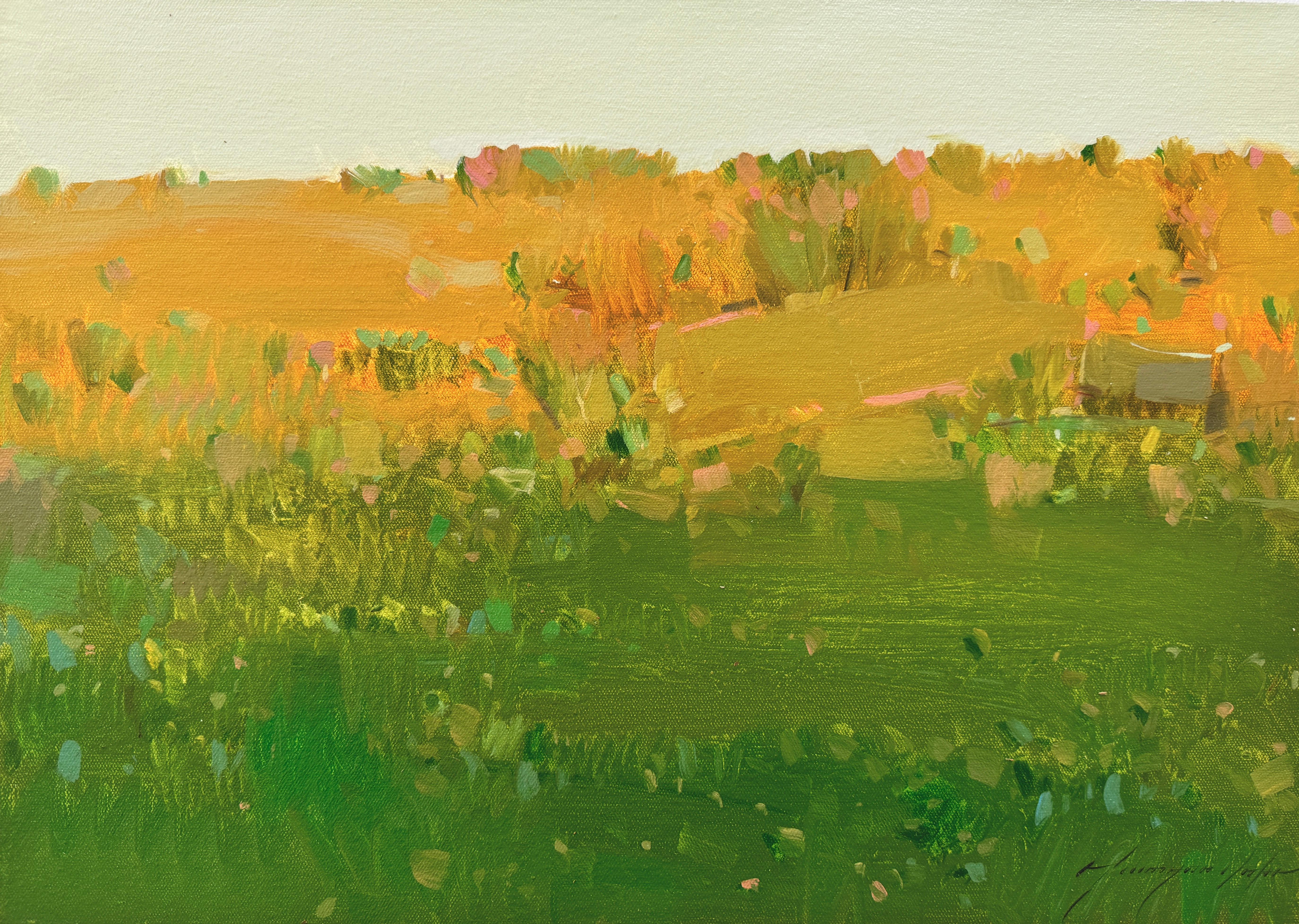 Landscape Painting di Vahe Yeremyan - Colori della sera, Paesaggio, Pittura ad olio originale, Pronta da appendere, Impressionismo