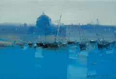 Porto di sera, Pittura ad olio originale, pronta da appendere, Impressionismo