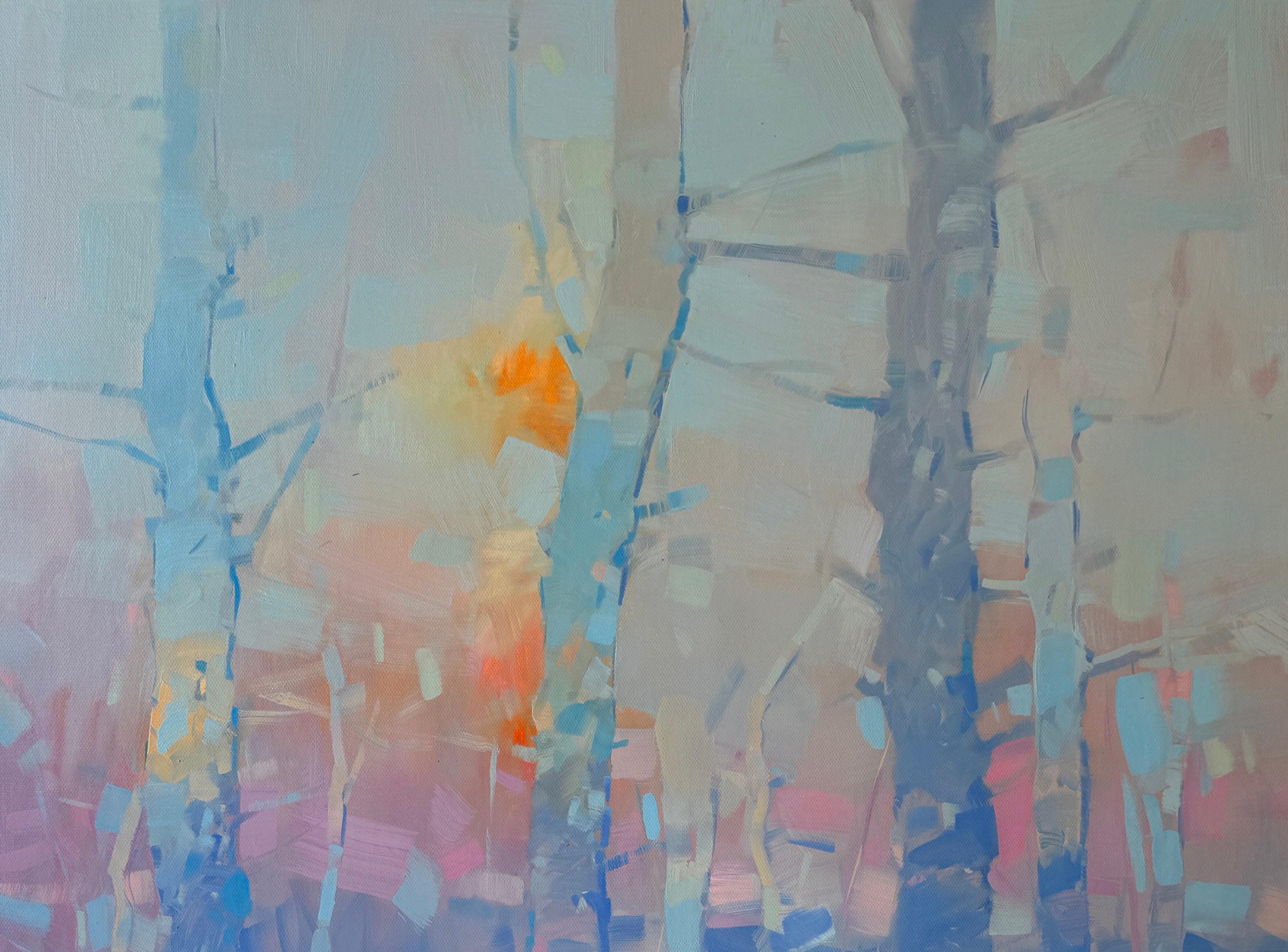 Alberi di sera Paesaggio Impressionismo Pittura ad olio originale, pronta da appendere - Landscape Painting Grigio di Vahe Yeremyan