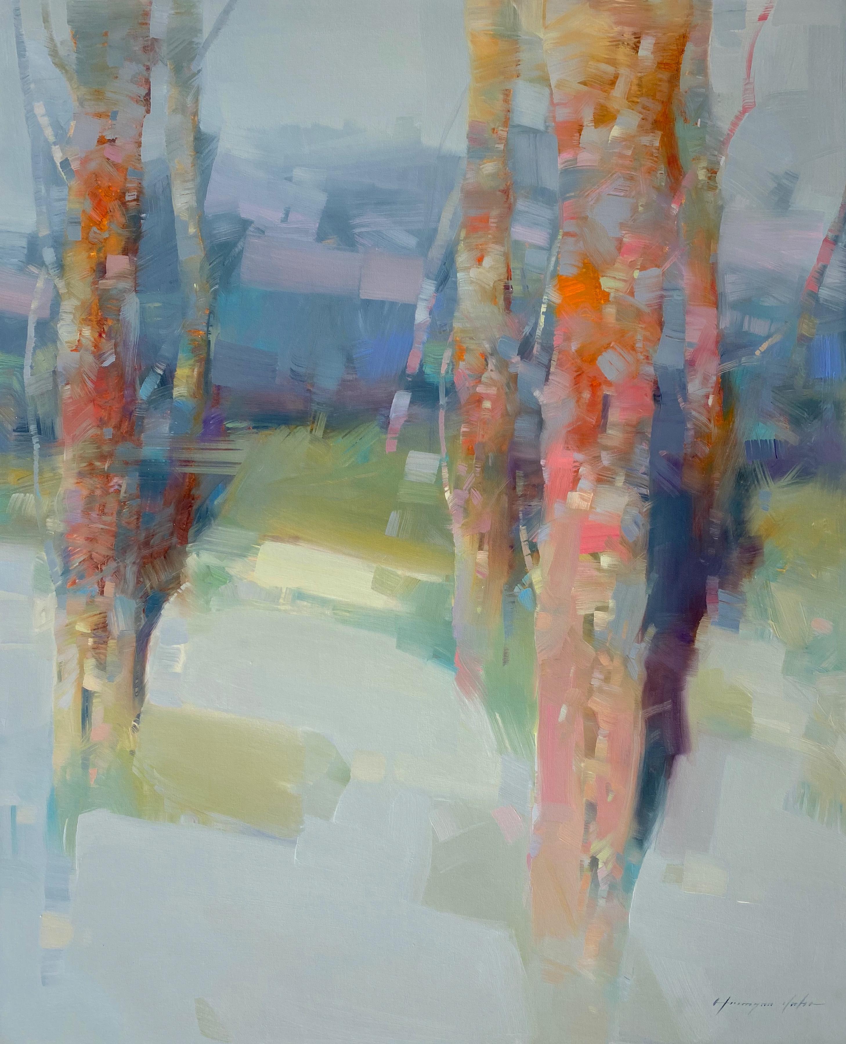Vahe Yeremyan Landscape Painting – Abend Bäume, Original-Ölgemälde, hängefertig, hängefertig