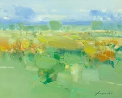 Field in Bloom, Landschaft, Impressionismus Original-Ölgemälde, Handgefertigtes Kunstwerk