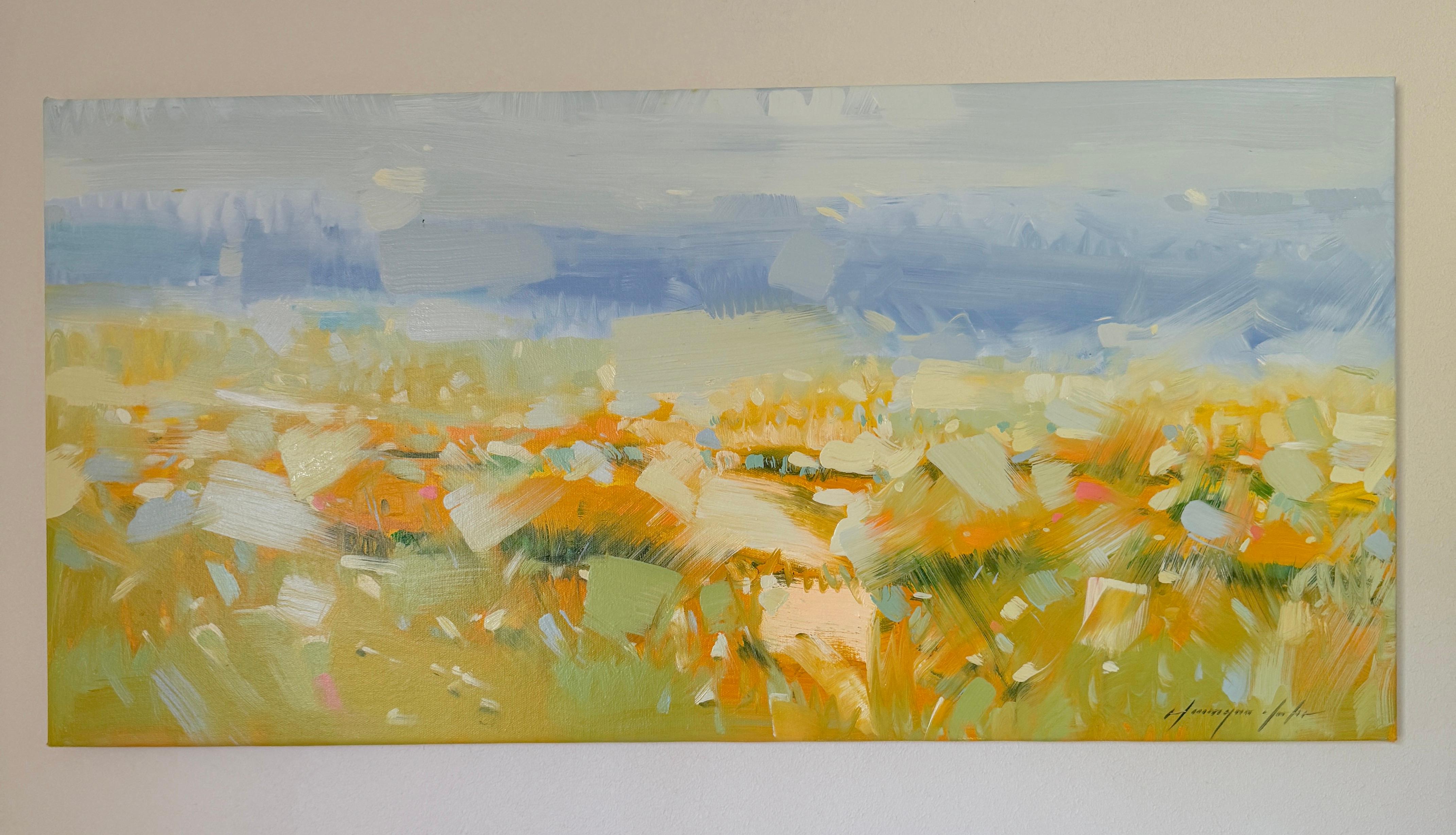 Paisaje de campo Impresionismo Pintura al óleo original, Lista para colgar - Painting de Vahe Yeremyan