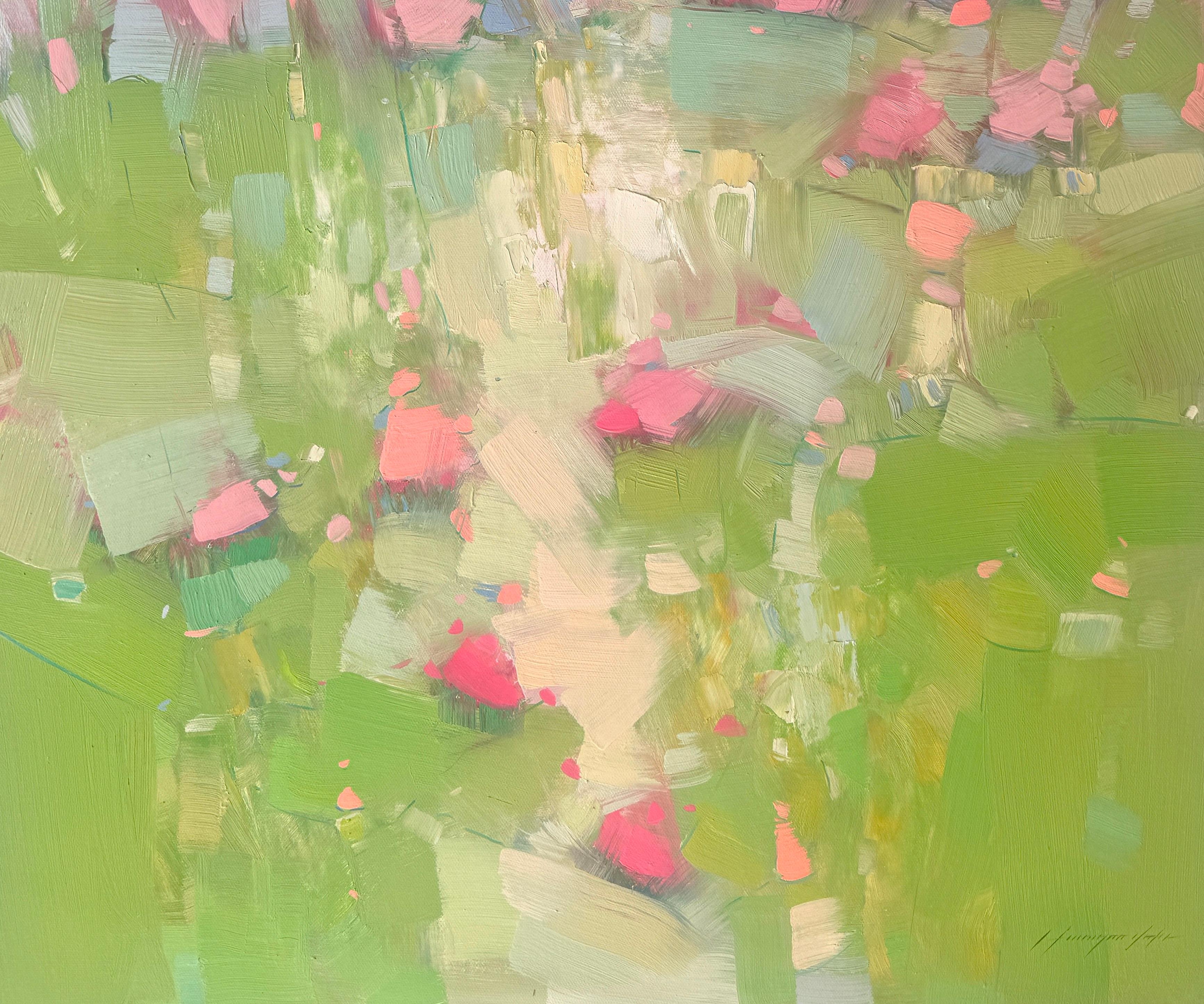Campo di papaveri, Paesaggio impressionista Pittura a olio originale, pronta da appendere - Painting di Vahe Yeremyan