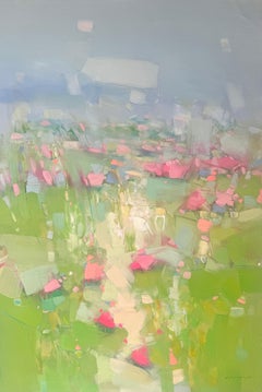 Field of Poppies, Landscape impressionism Original oil Painting, Ready to Hang