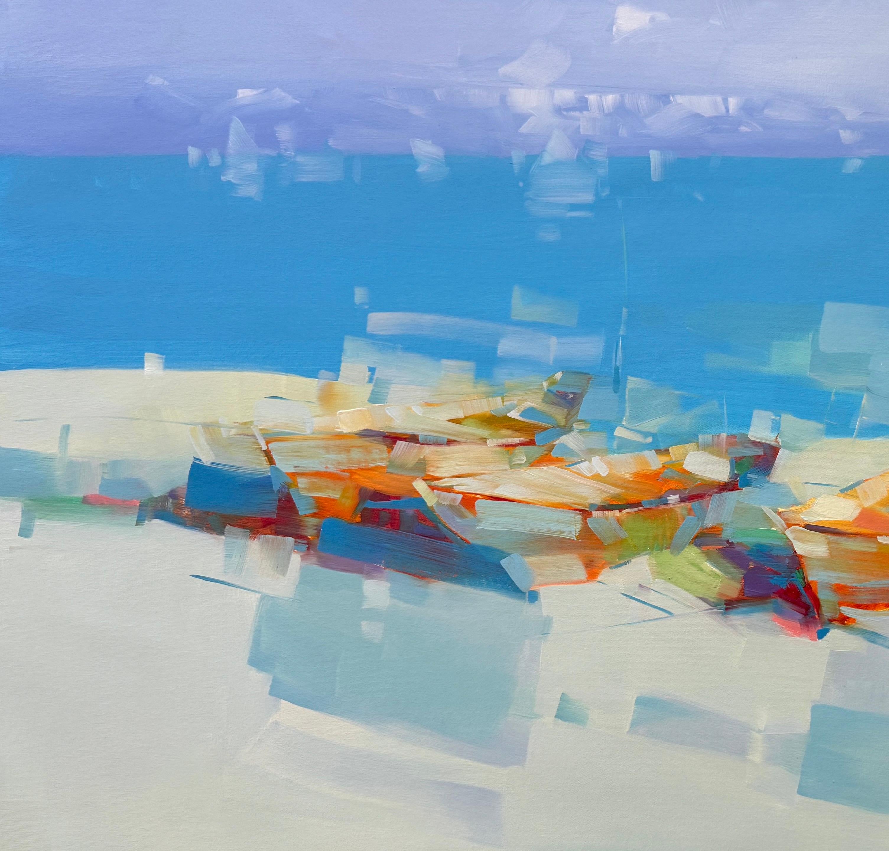 Barche da pesca, Impressionismo nautico Pittura ad olio originale, pronta da appendere - Painting di Vahe Yeremyan