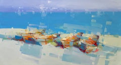 Fishing Boats, Nautical Impressionism Original oil Painting, Ready to Hang