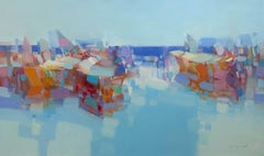 Barche da pesca, Nautica, Pittura ad olio originale, pronta da appendere