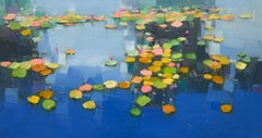 Gigli galleggianti, Impressionismo floreale Pittura ad olio originale, pronta da appendere