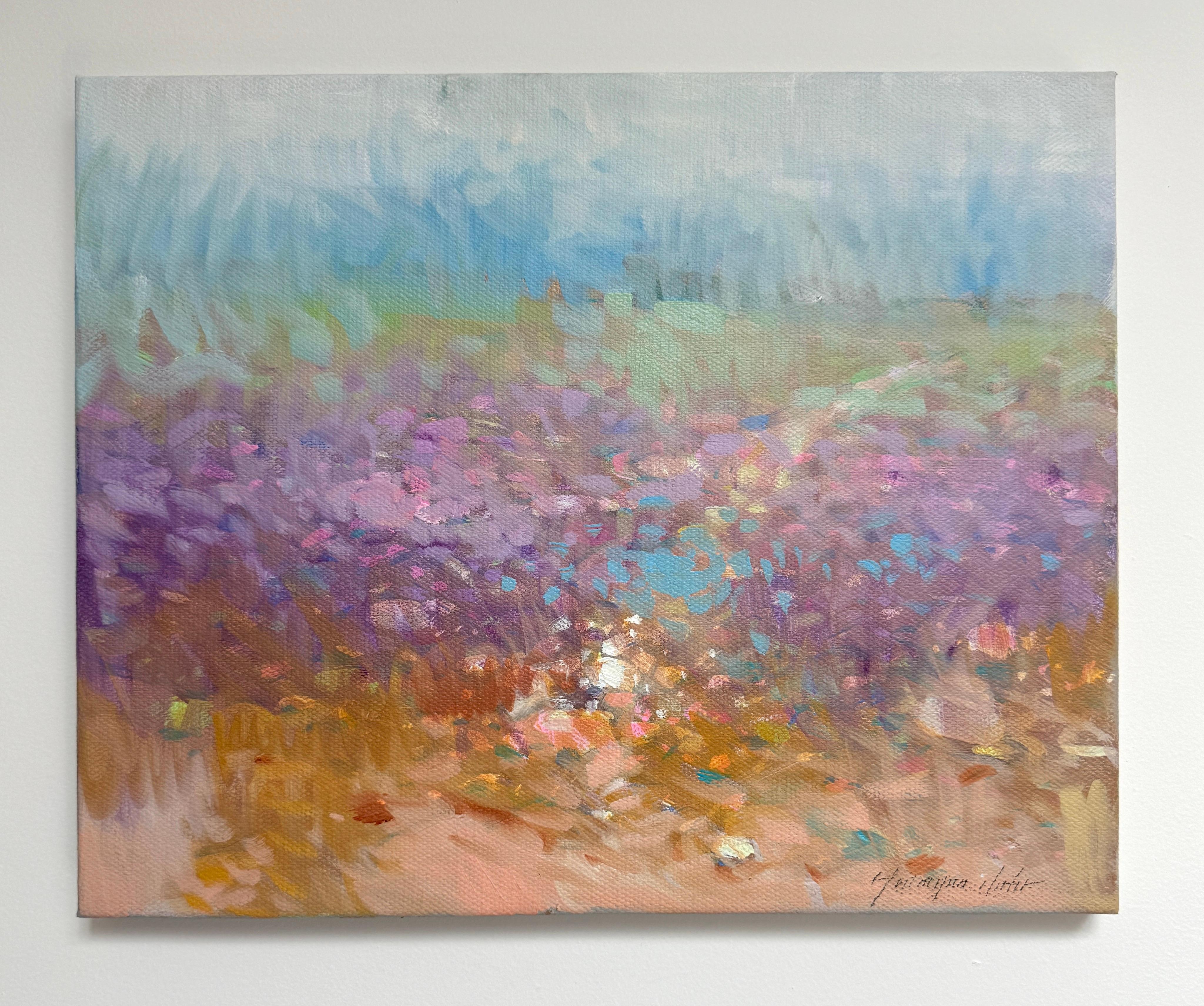 Flores Valle Paisaje Impresionismo Pintura al óleo original, Lista para colgar - Painting de Vahe Yeremyan