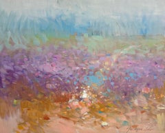 Flowers Valley Landscape Impressionism Original oil Painting, Ready to Hang
