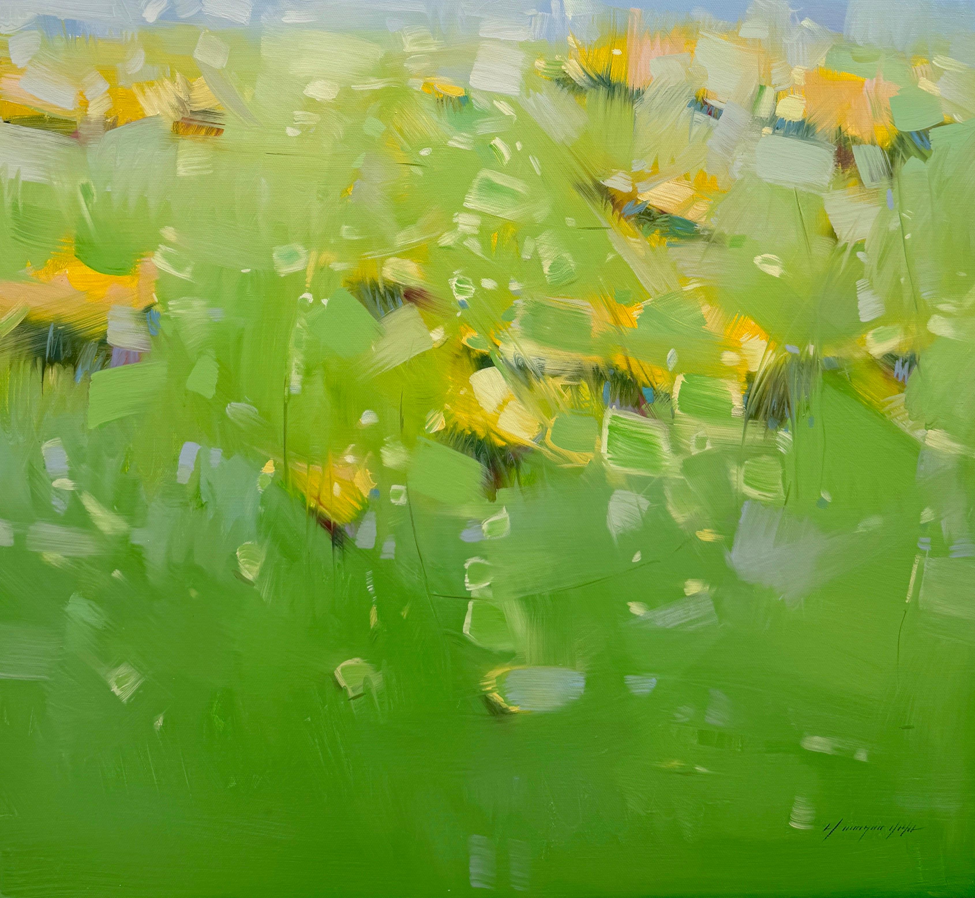 Flowers Valley, Landscape, Original oil Painting, Ready to Hang, Impressionism - Green Landscape Painting by Vahe Yeremyan