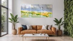 Flowers Valley Large Landscape Original Painting, Ready to Hang