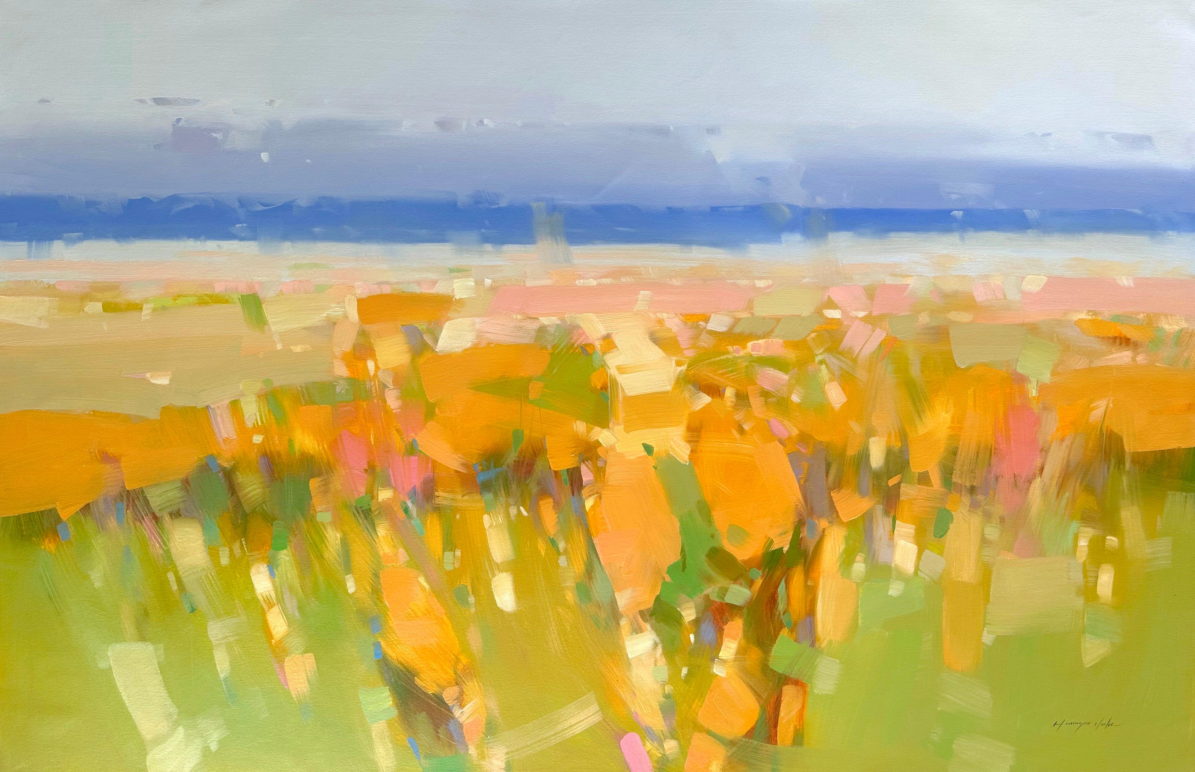 Flowers Valley, impressionnisme, grande taille, peinture à l'huile originale, prête à être accrochée