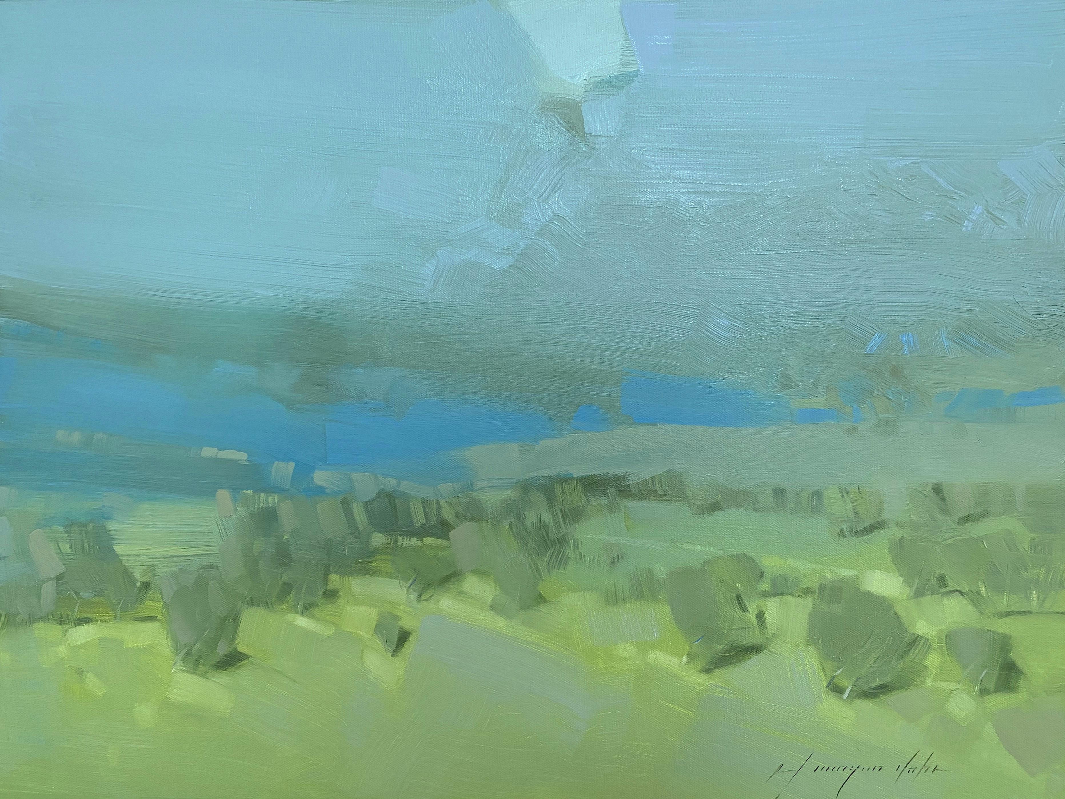 Foggy Hill, Landscape Impressionism Original oil Painting, Ready to Hang