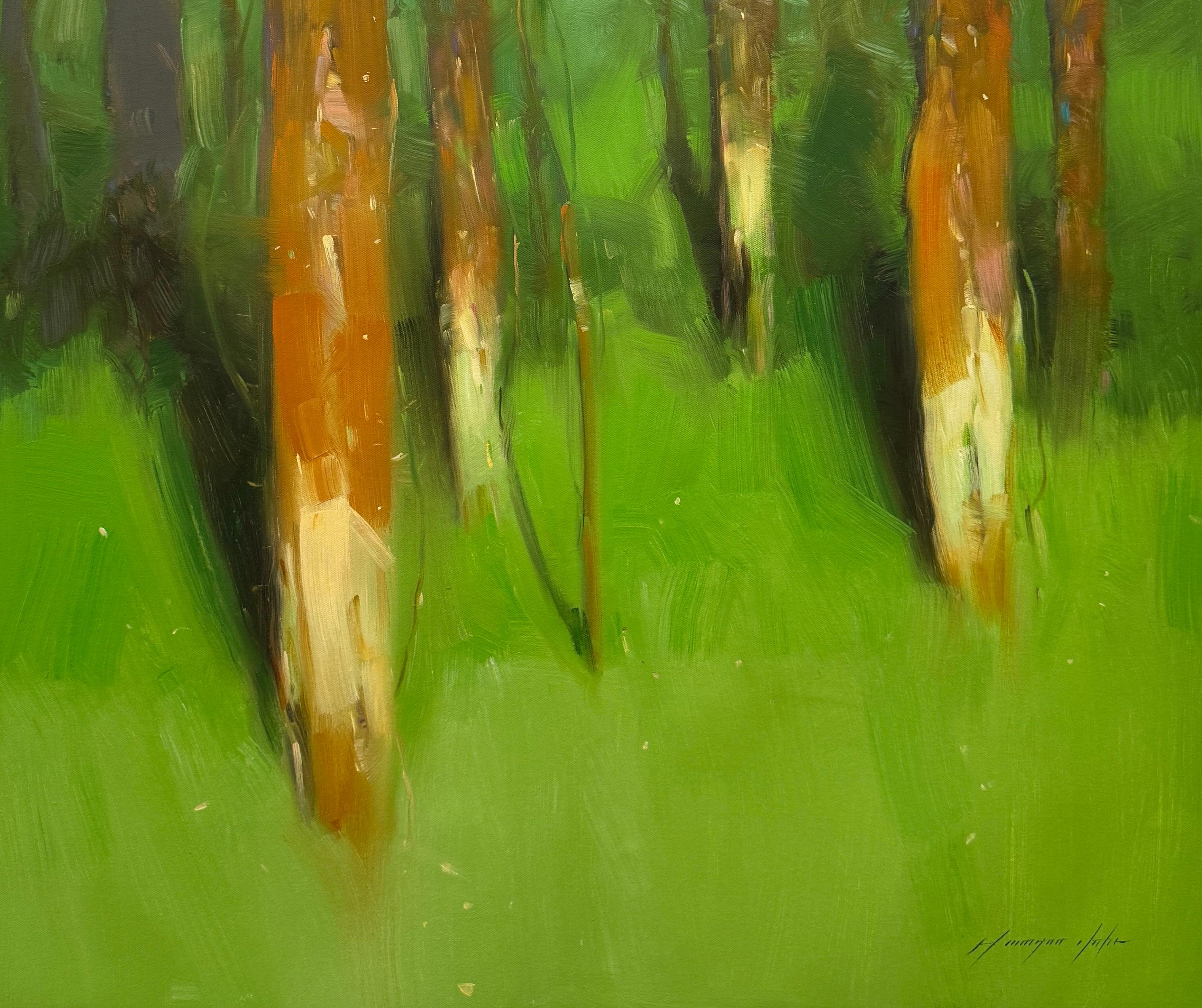 Alberi della foresta, Impressionismo Pittura ad olio originale, pronta da appendere - Painting di Vahe Yeremyan