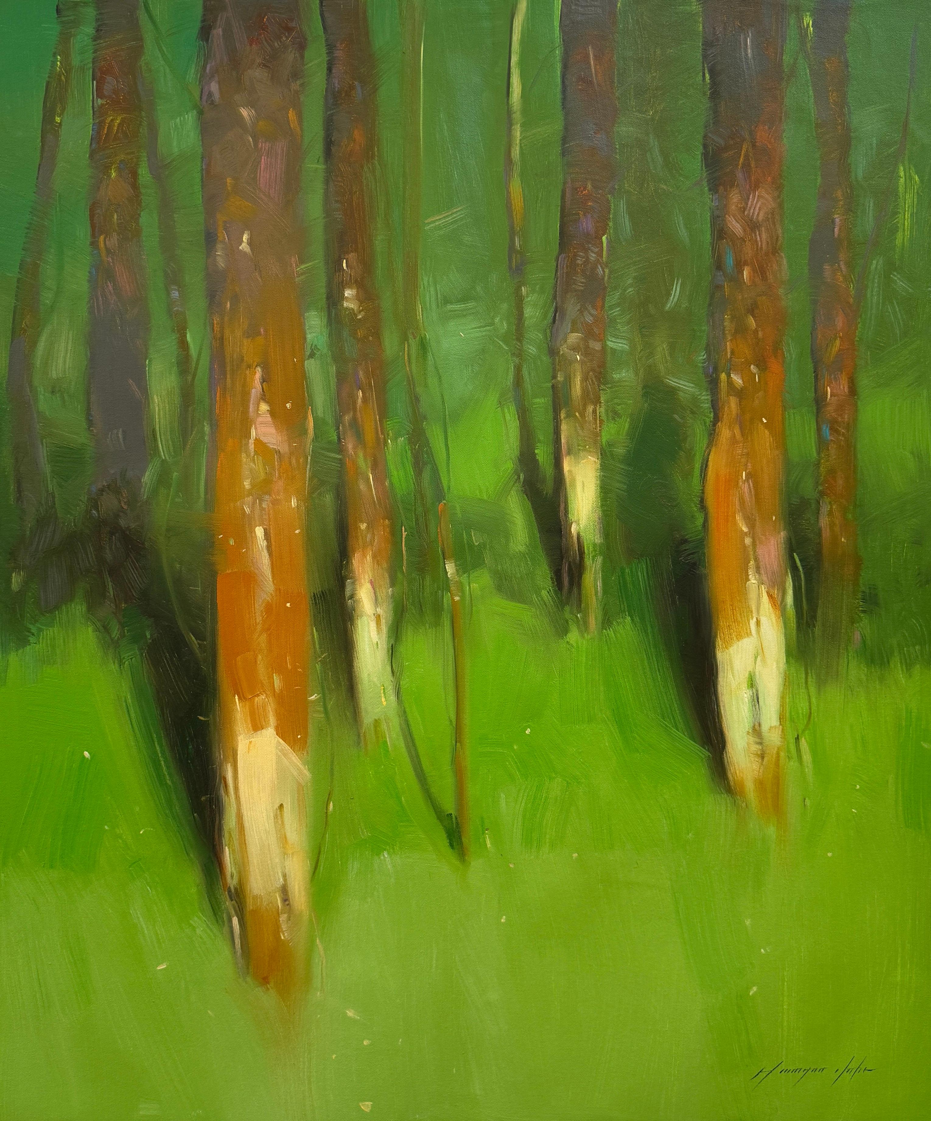 Landscape Painting di Vahe Yeremyan - Alberi della foresta, Impressionismo Pittura ad olio originale, pronta da appendere