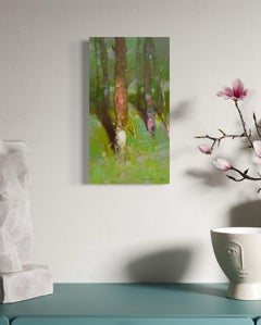 Paisaje de árboles en el bosque Pintura al óleo original, lista para colgar