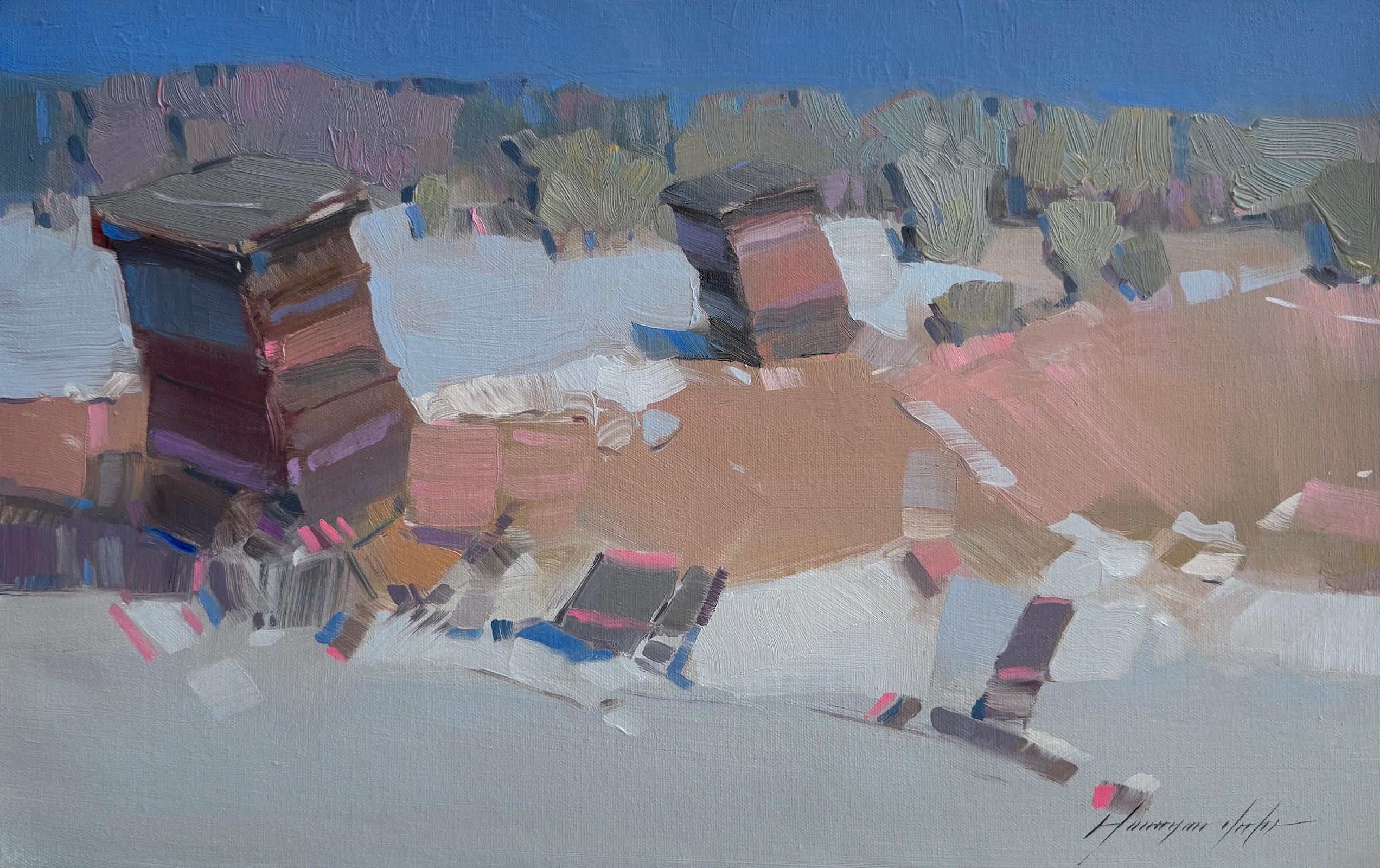 Vahe Yeremyan Landscape Painting – Vereiste Abendlandschaft Impressionismus Original Ölgemälde, hängefertig