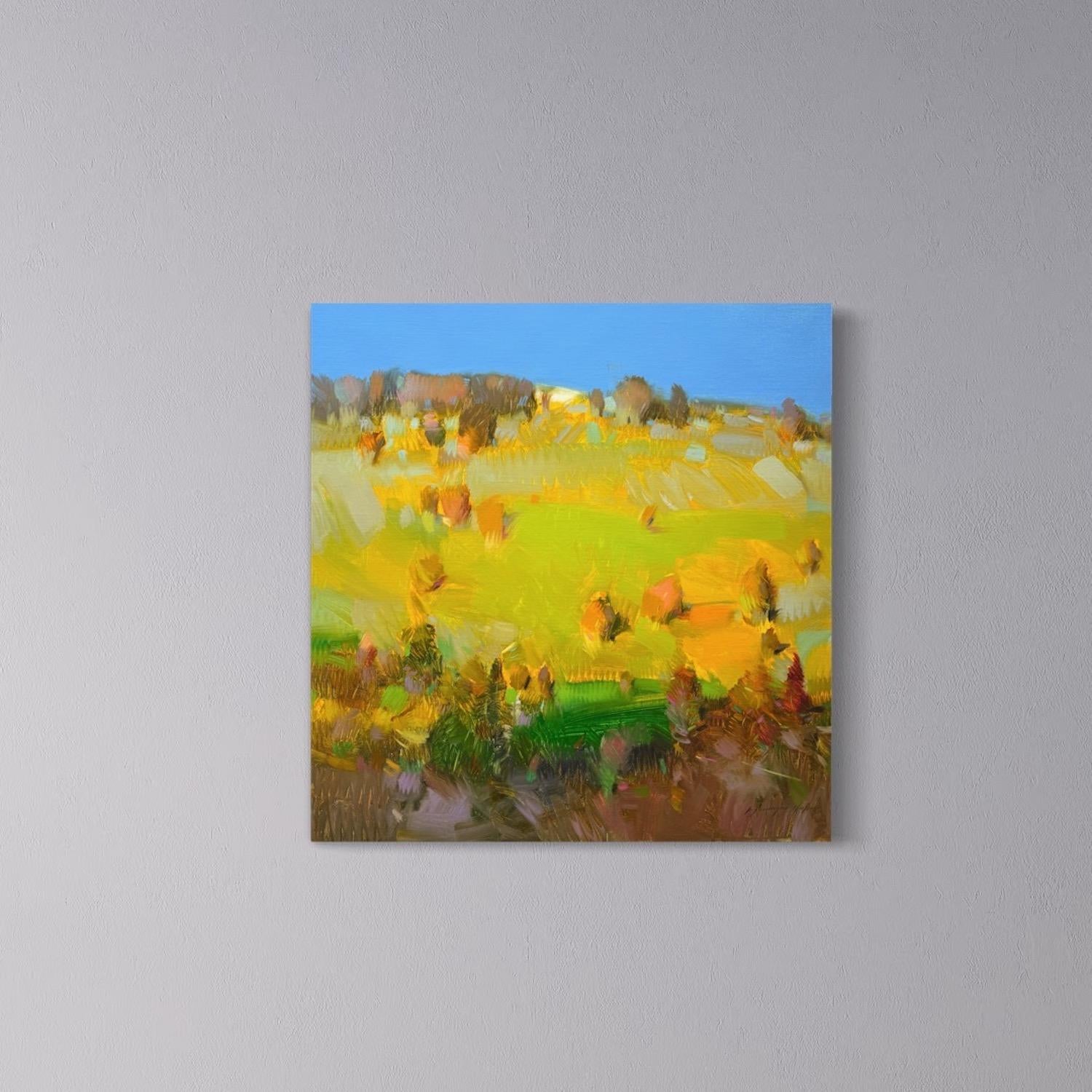 Golden Hour Paesaggio Impressionismo Pittura ad olio originale, pronta da appendere - Painting di Vahe Yeremyan