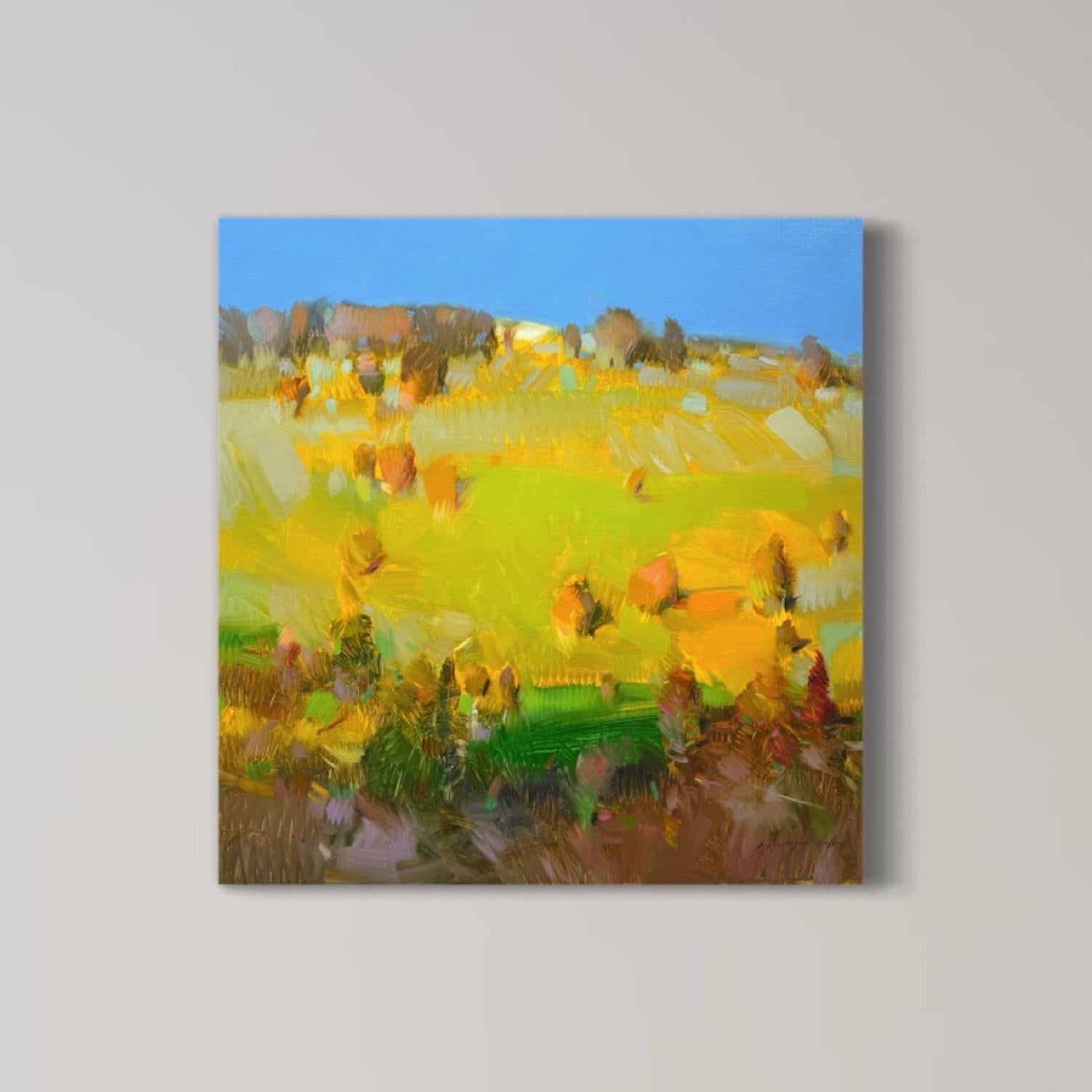 Golden Hour Paesaggio Impressionismo Pittura ad olio originale, pronta da appendere in vendita 1